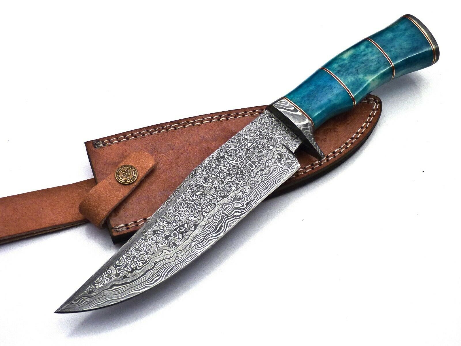 Handmade Damascus Bowie Knife 12.5 Inches 167 Layers Hammer Finished Bone Handle