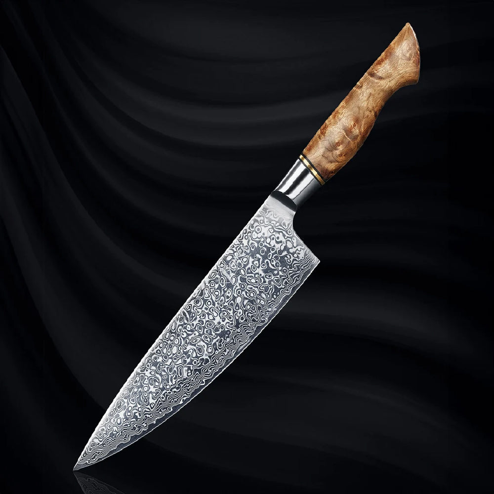 67-Layer Damascus Steel 8" Chef's Knife – Japanese VG10 Steel with Natural Sycamore Wood Handle – Only $189.00