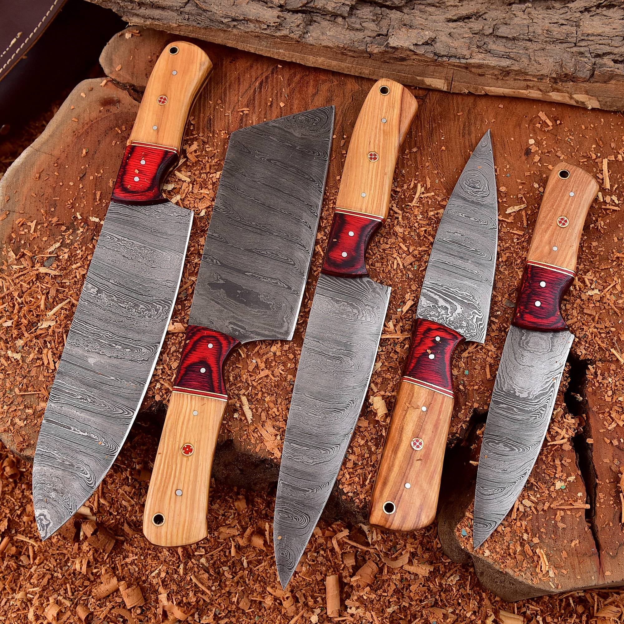 Handmade Damascus Steel Chef Knife Set with Premium Rolling Bag – Top Quality 5PC Set – Just $145.46