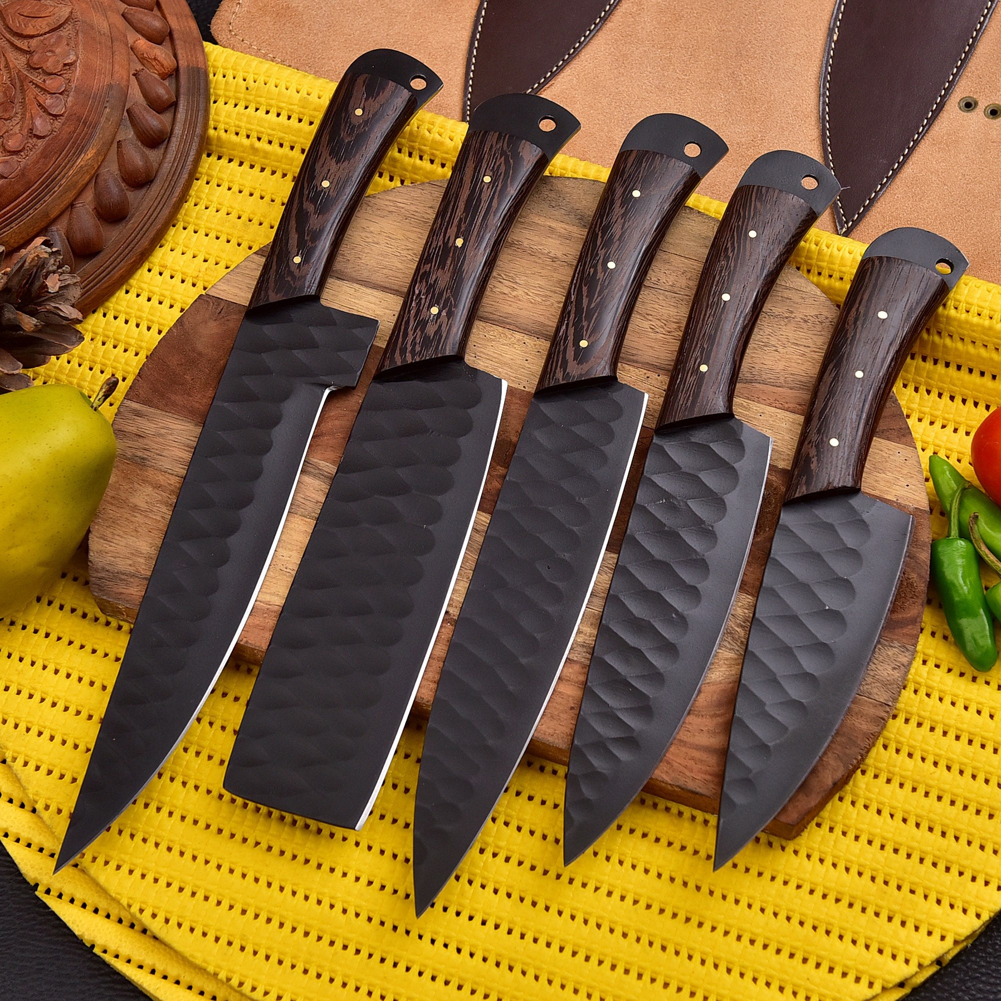 Best Knife Set for Chefs – Carbon Steel 5PC Set with Premium Rolling Leather Bag – Just $145.26