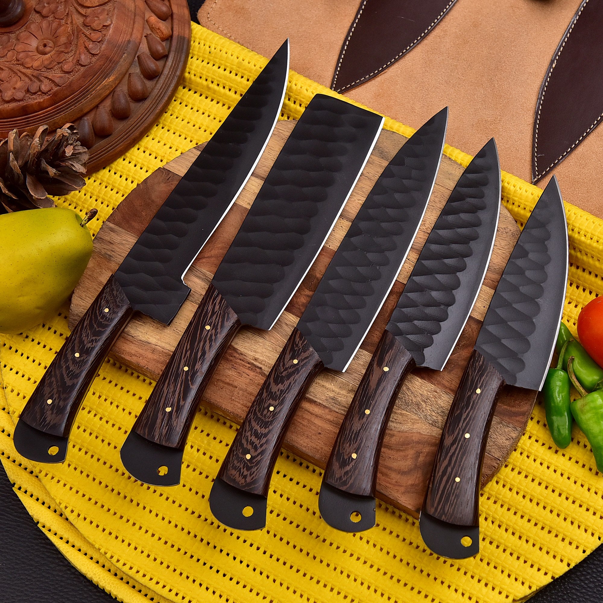 Best Knife Set for Chefs – Carbon Steel 5PC Set with Premium Rolling Leather Bag – Just $145.26