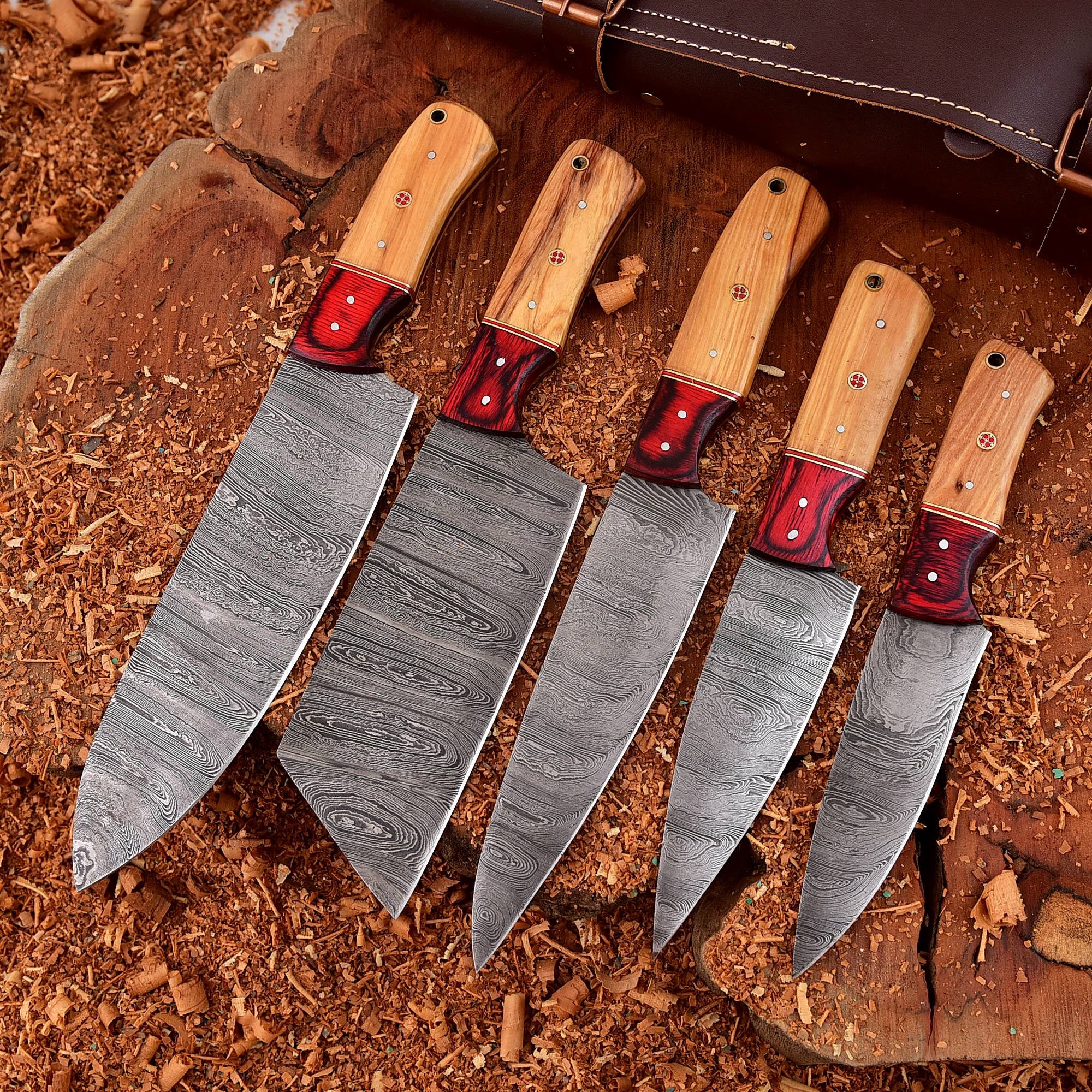 Handmade Damascus Steel Chef Knife Set with Premium Rolling Bag – Top Quality 5PC Set – Just $145.46