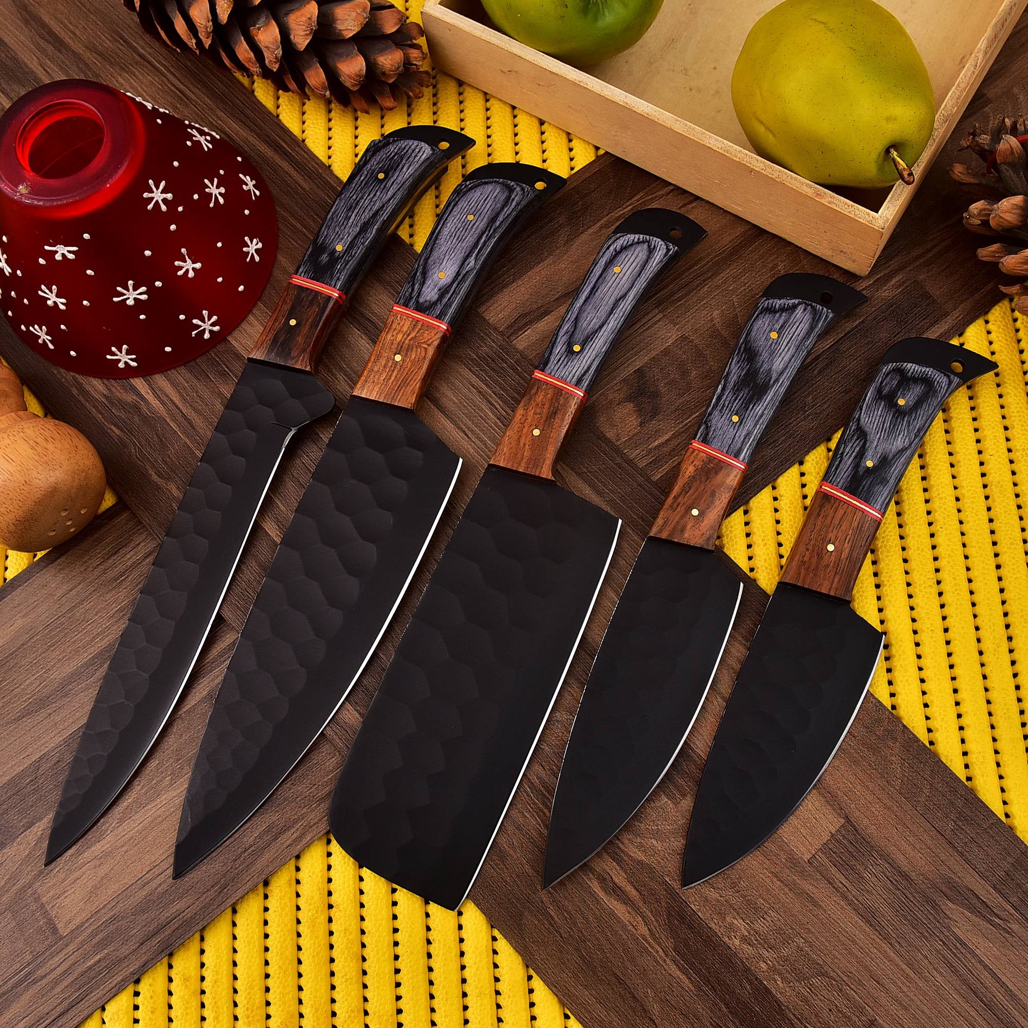 Pro Chef Knife Set with Roll Bag – Handmade Carbon Steel 5PC Kitchen Knives – Only $145.26