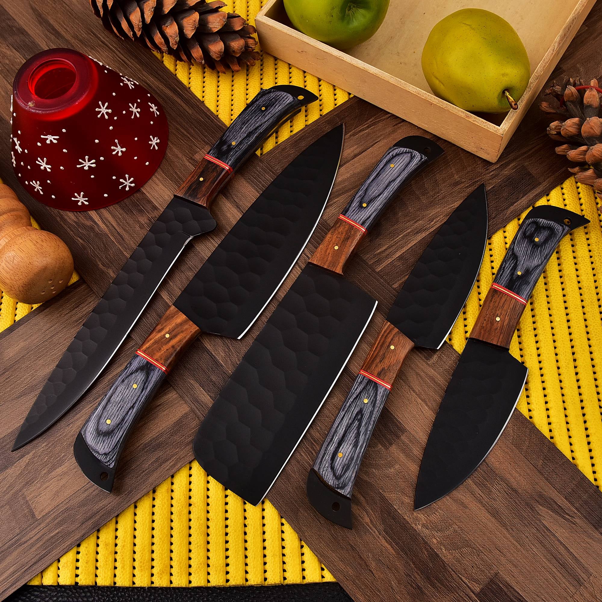 Pro Chef Knife Set with Roll Bag – Handmade Carbon Steel 5PC Kitchen Knives – Only $145.26