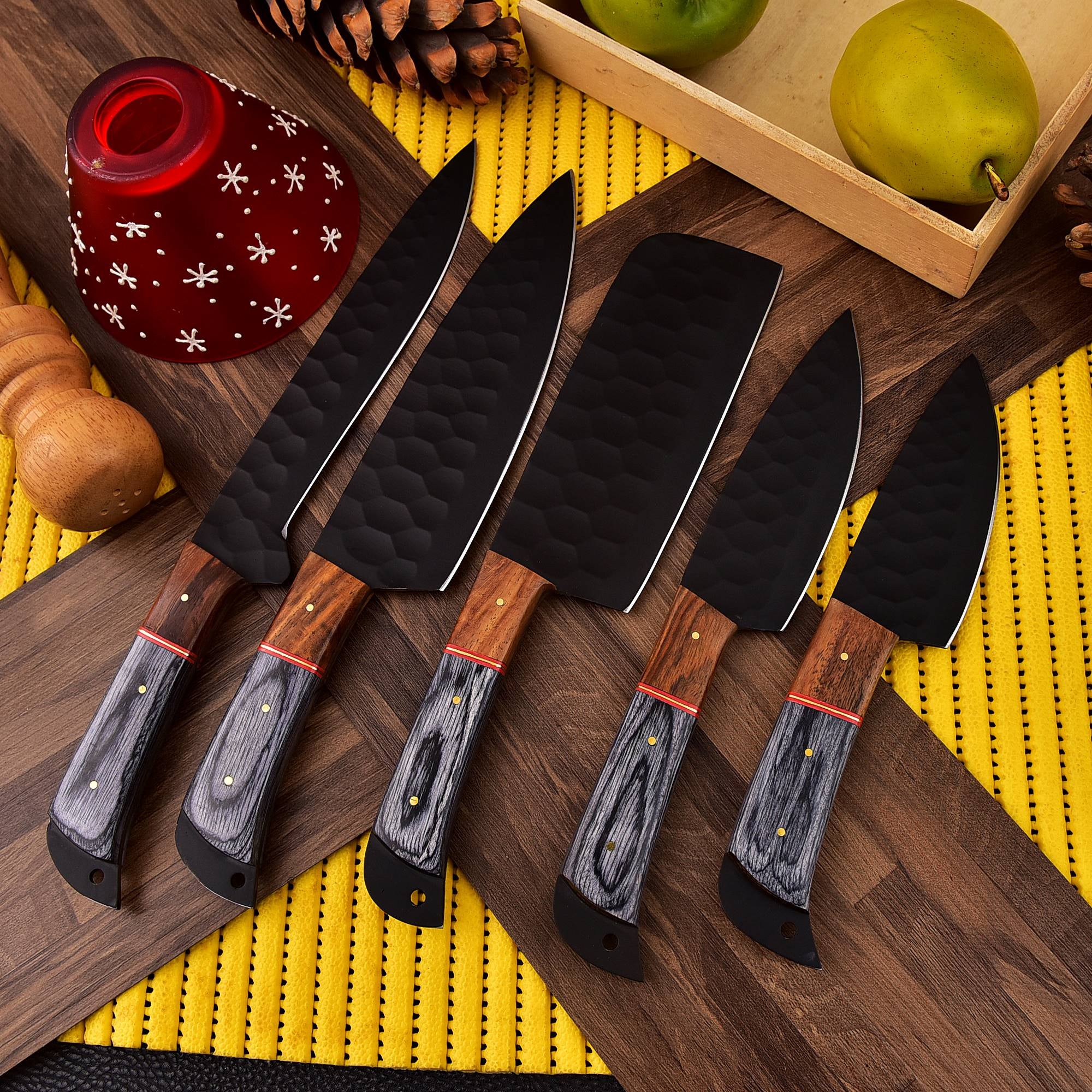 Pro Chef Knife Set with Roll Bag – Handmade Carbon Steel 5PC Kitchen Knives – Only $145.26