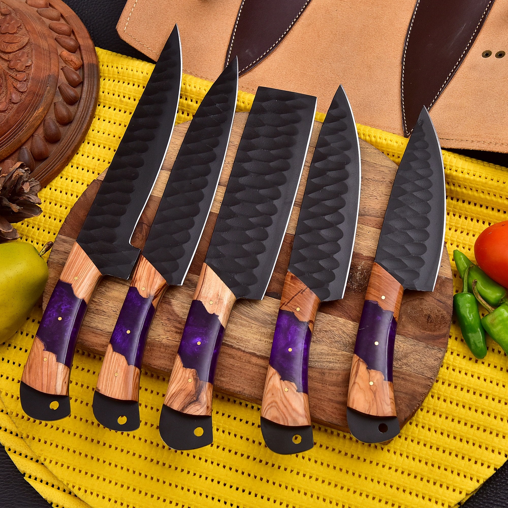 Best Professional Chef Knife Set with Rolling Leather Bag – Handmade Carbon Steel 5PC Set – Only $145.26