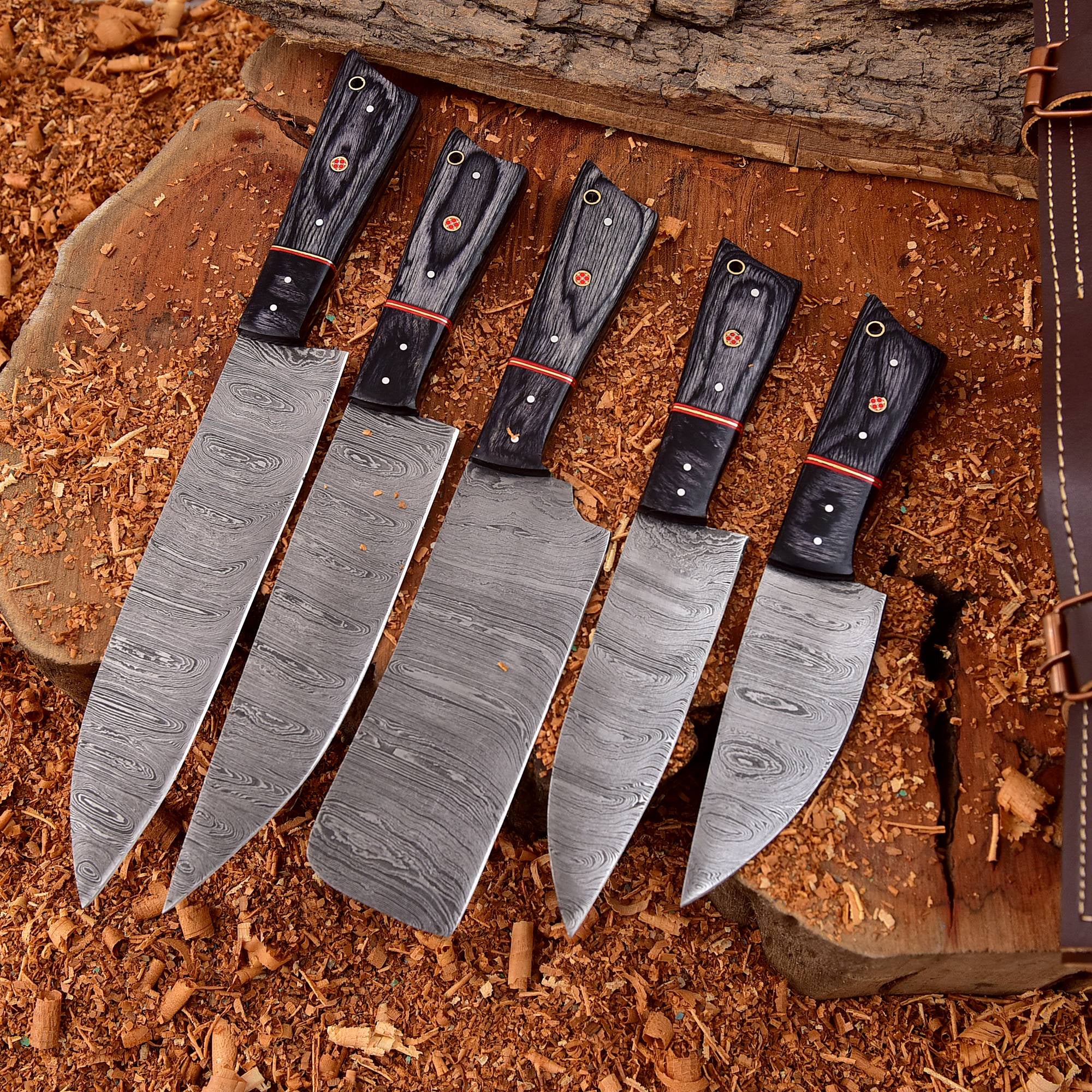 Best Damascus Steel Chef Knife Set – 5PC Premium Kitchen Knives with Roll Bag – Only $145.26