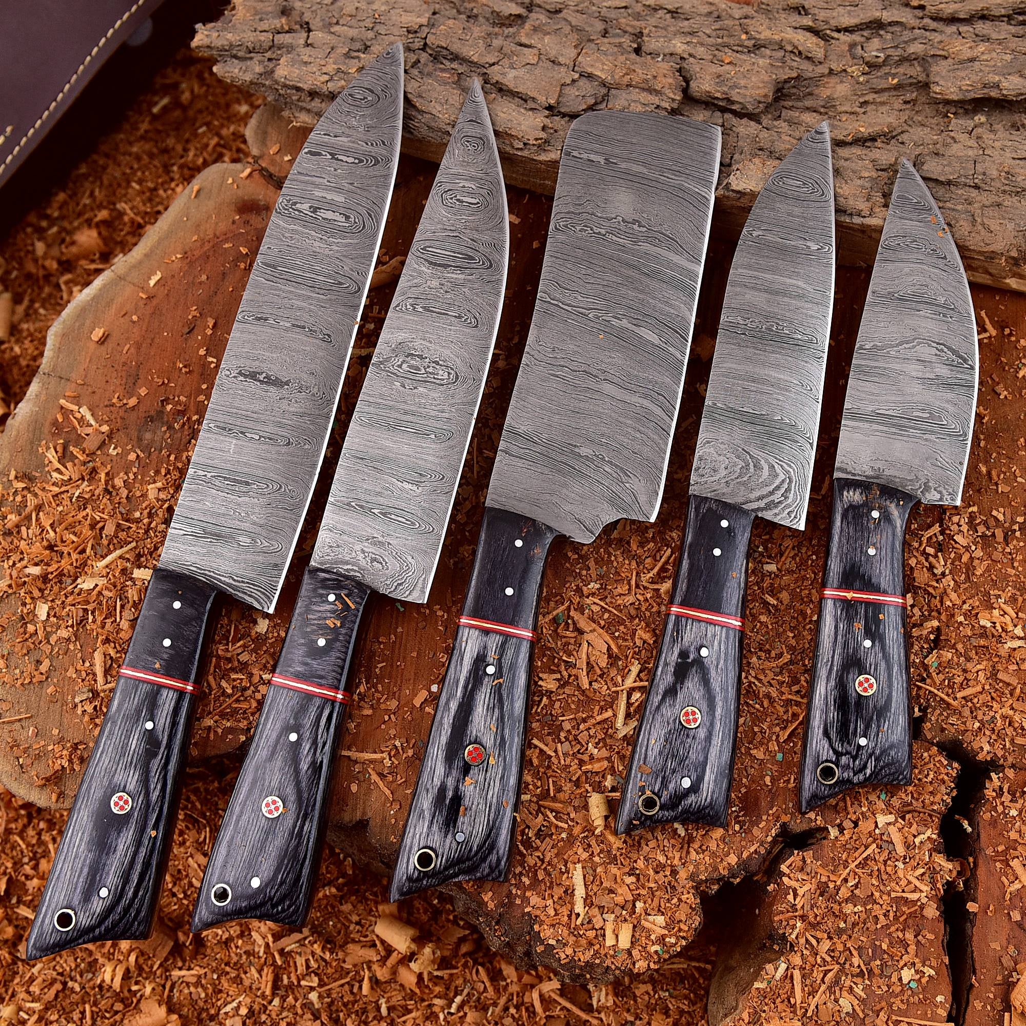 Best Damascus Steel Chef Knife Set – 5PC Premium Kitchen Knives with Roll Bag – Only $145.26