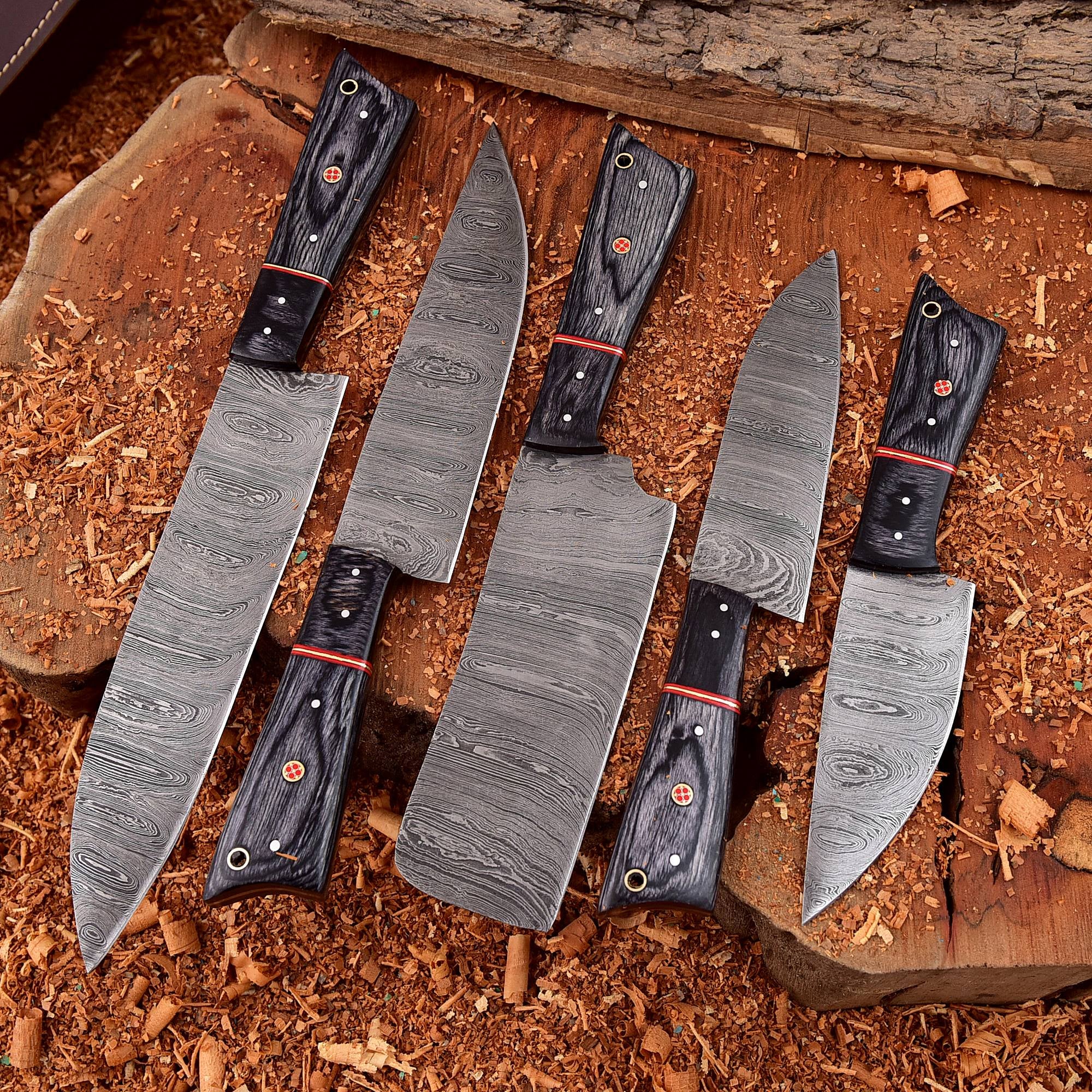 Best Damascus Steel Chef Knife Set – 5PC Premium Kitchen Knives with Roll Bag – Only $145.26