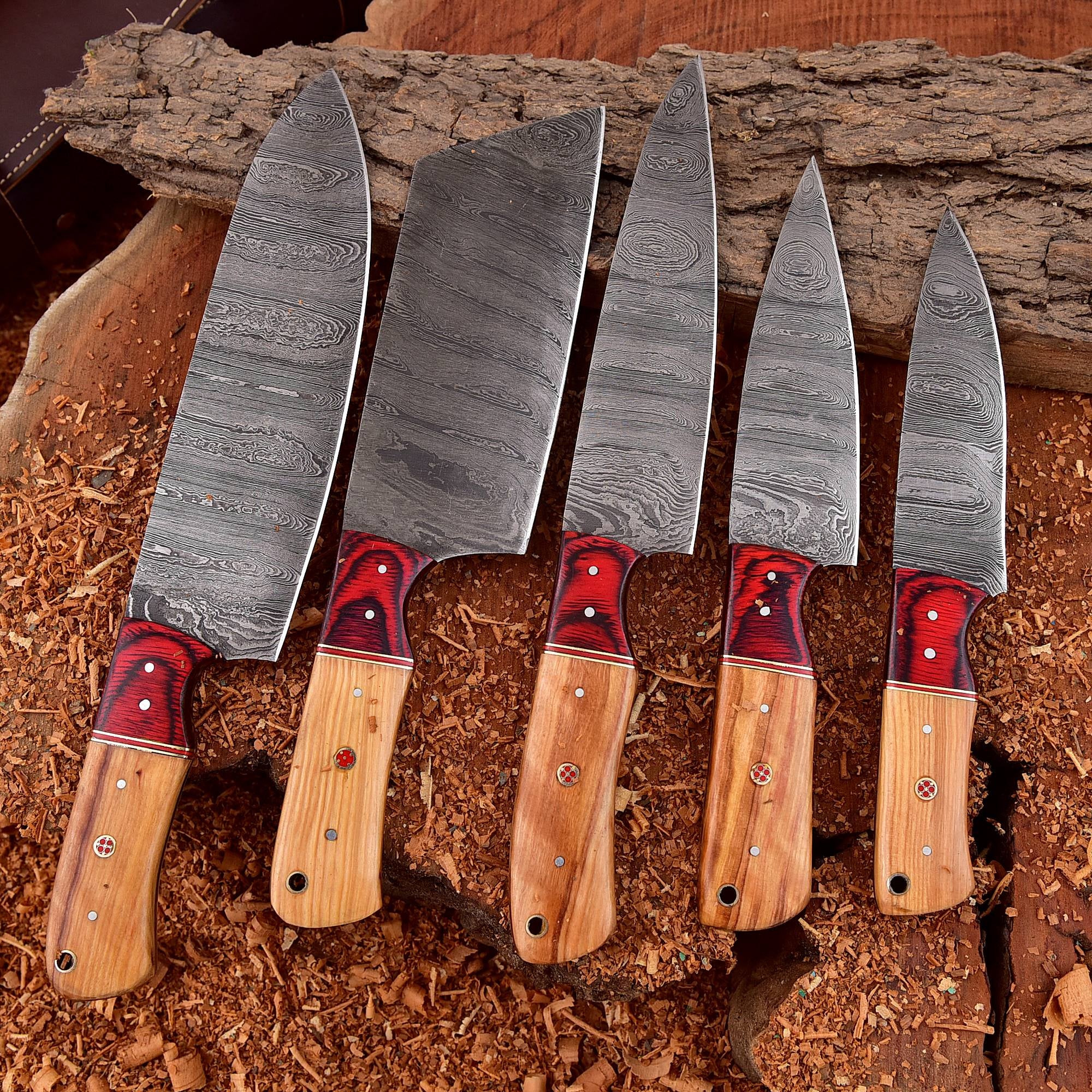 Handmade Damascus Steel Chef Knife Set with Premium Rolling Bag – Top Quality 5PC Set – Just $145.46