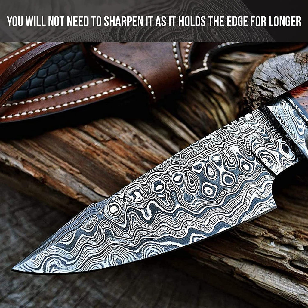 Predator Hunter Damascus Knife , Handmade Bobcat Knife Damascus Steel Hunting