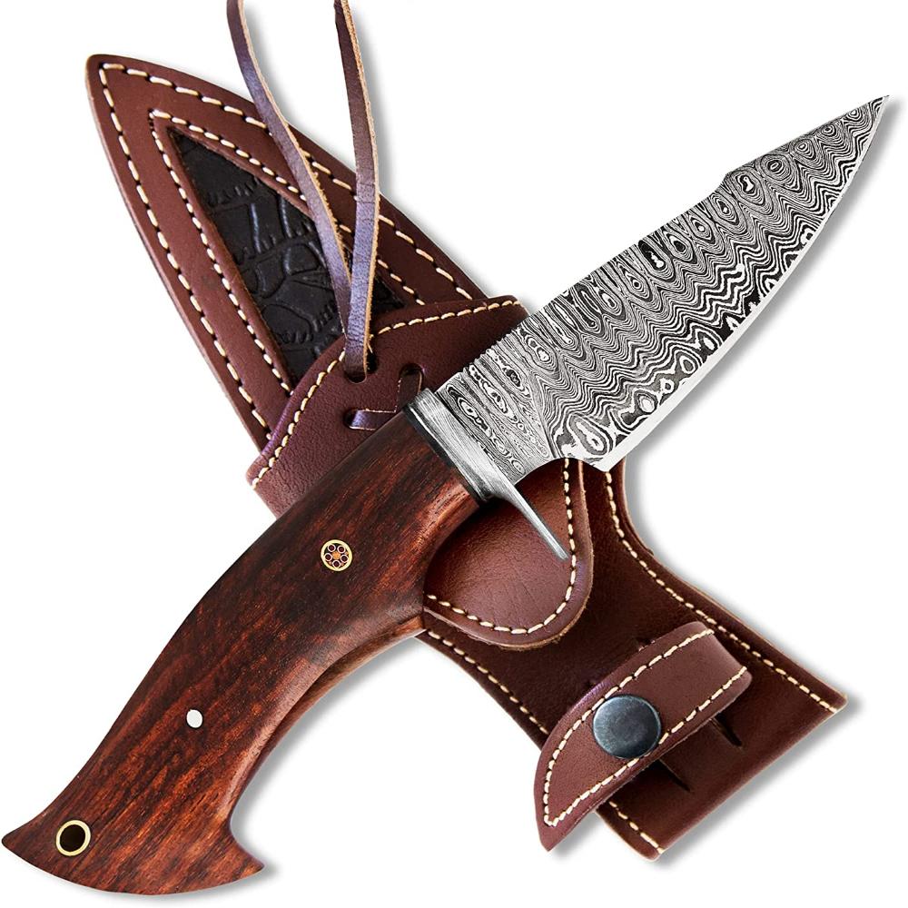 Predator Hunter Damascus Knife , Handmade Bobcat Knife Damascus Steel Hunting