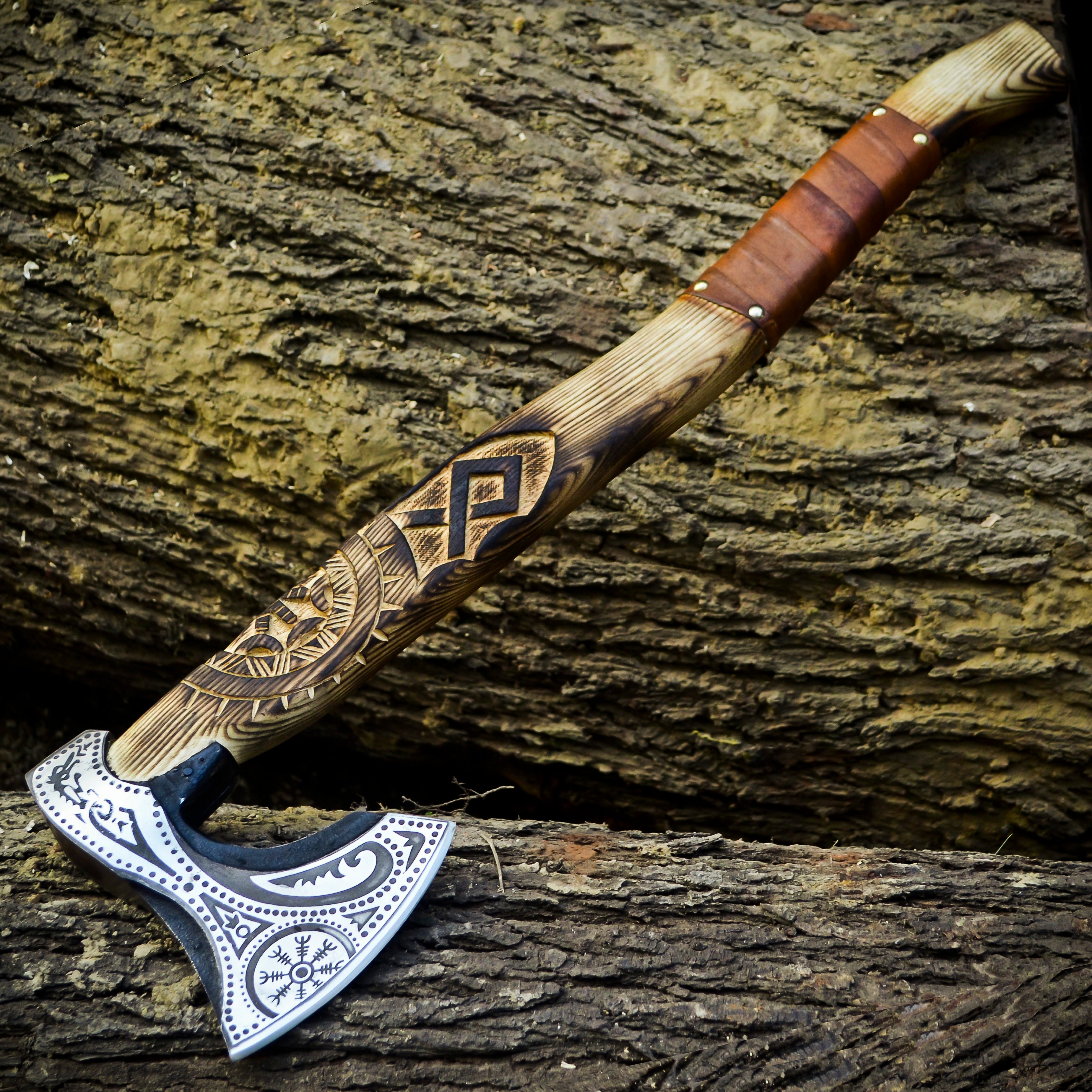 Viking Axe Custom Handmade Carbon Steel Rose Wood Handle-Gift For Special People