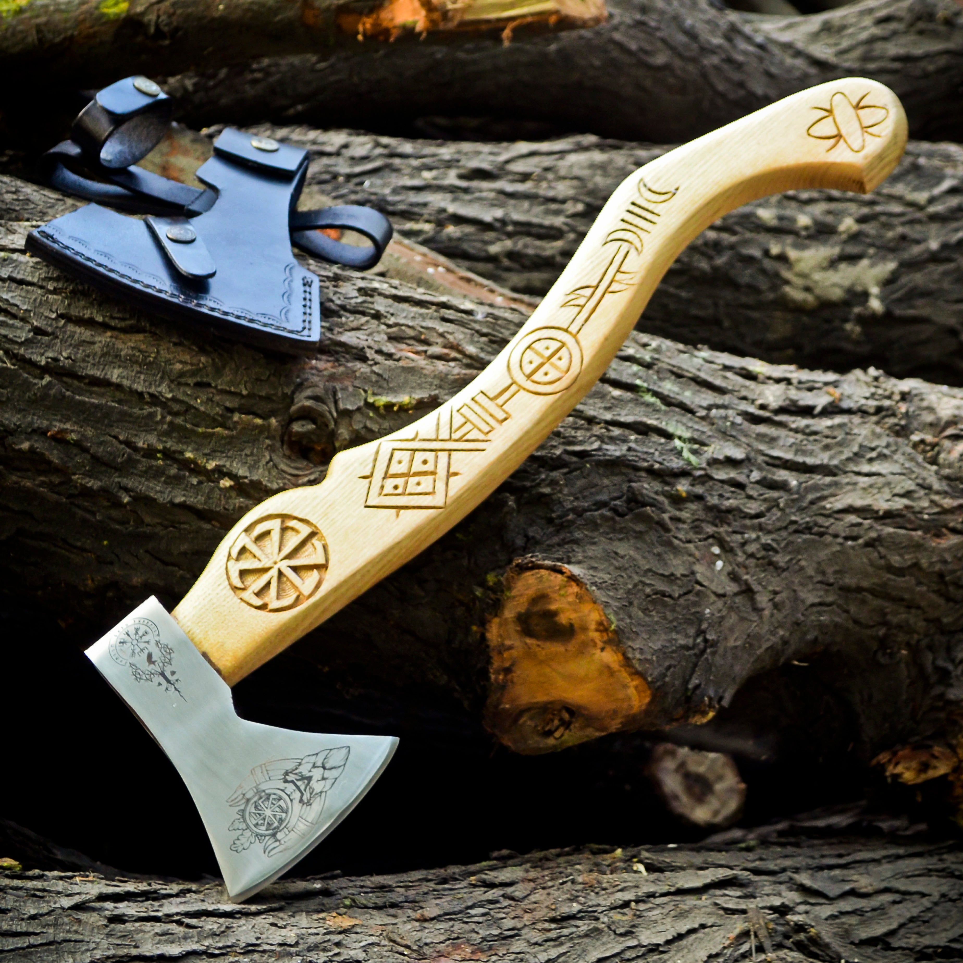 Viking Axe Custom Handmade Carbon Steel Rose Wood Handle-Gift For Special People