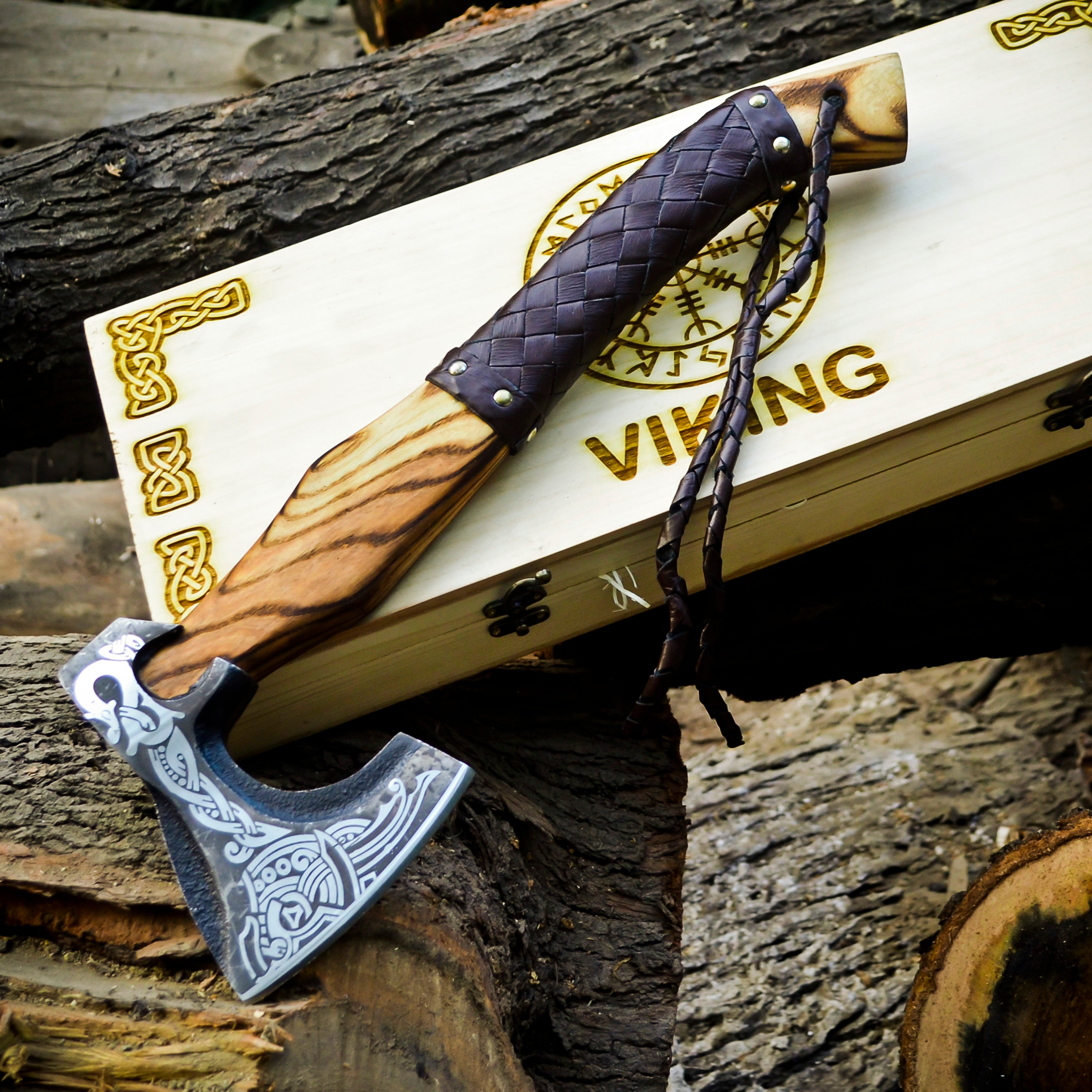 Viking Axe Custom Handmade Carbon Steel Rose Wood Handle-Gift For Special People