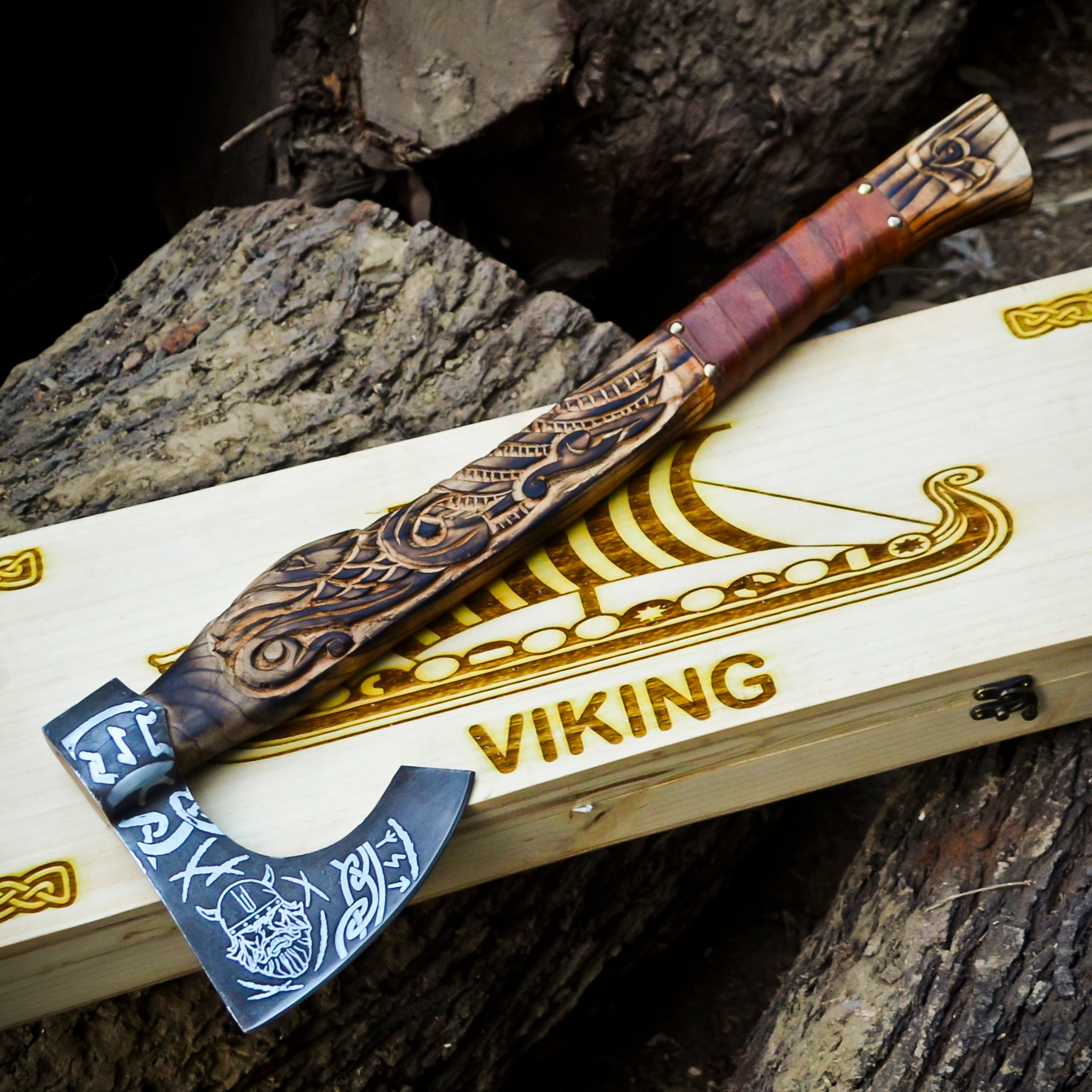 Viking Axe Custom Handmade Carbon Steel Rose Wood Handle-Gift For Special People