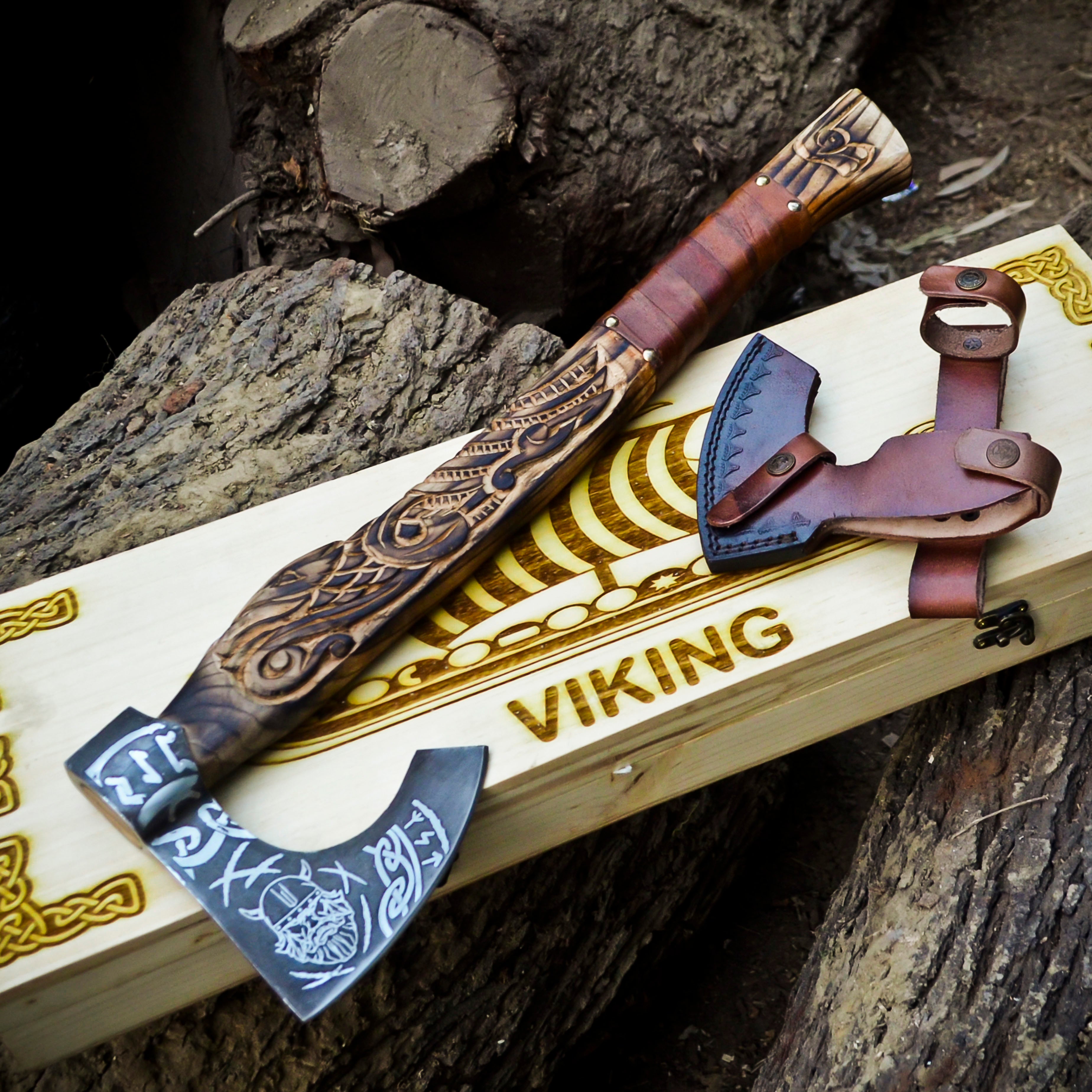 Viking Axe Custom Handmade Carbon Steel Rose Wood Handle-Gift For Special People