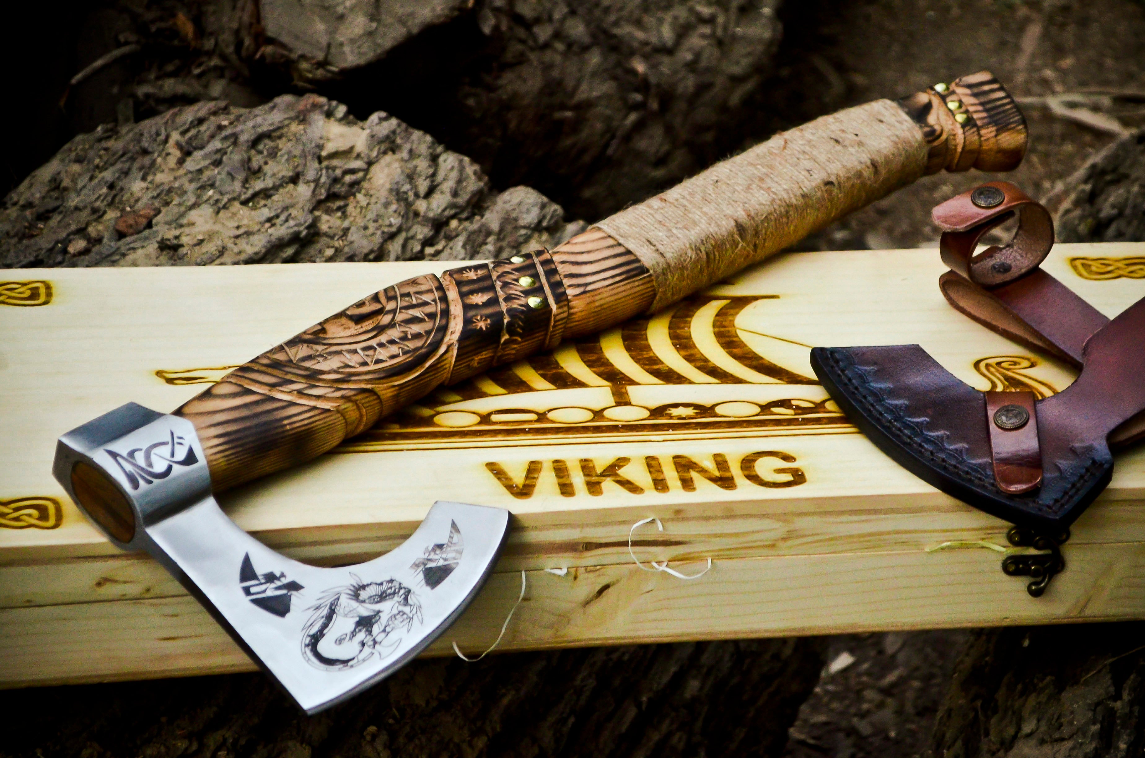 Viking Axe Custom Handmade Carbon Steel Rose Wood Handle-Gift For Special People