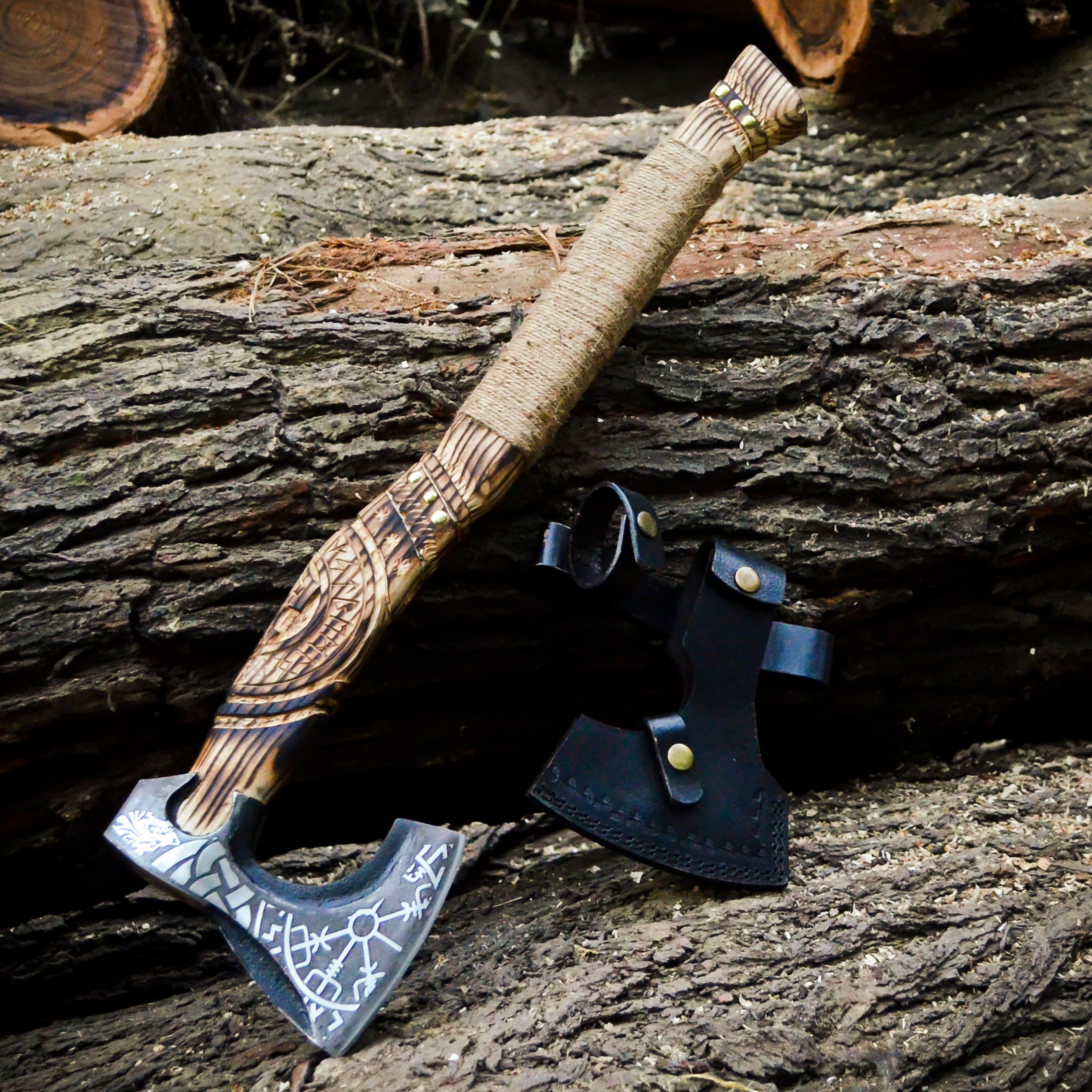 Viking Axe Custom Handmade Carbon Steel Rose Wood Handle-Gift For Special People