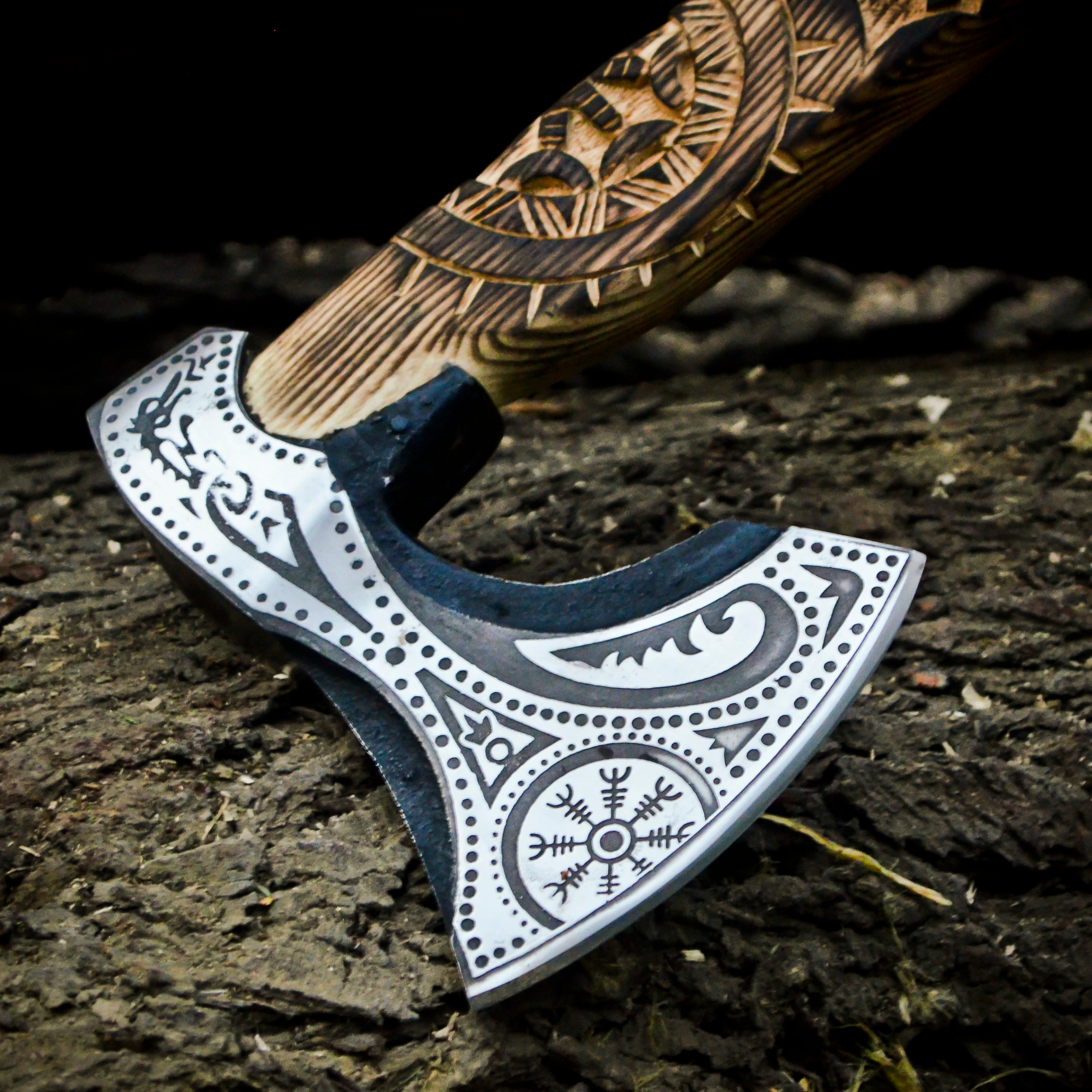 Buy Compass-Engraved Viking Axe – Authentic Norse Craftsmanship for Just $100