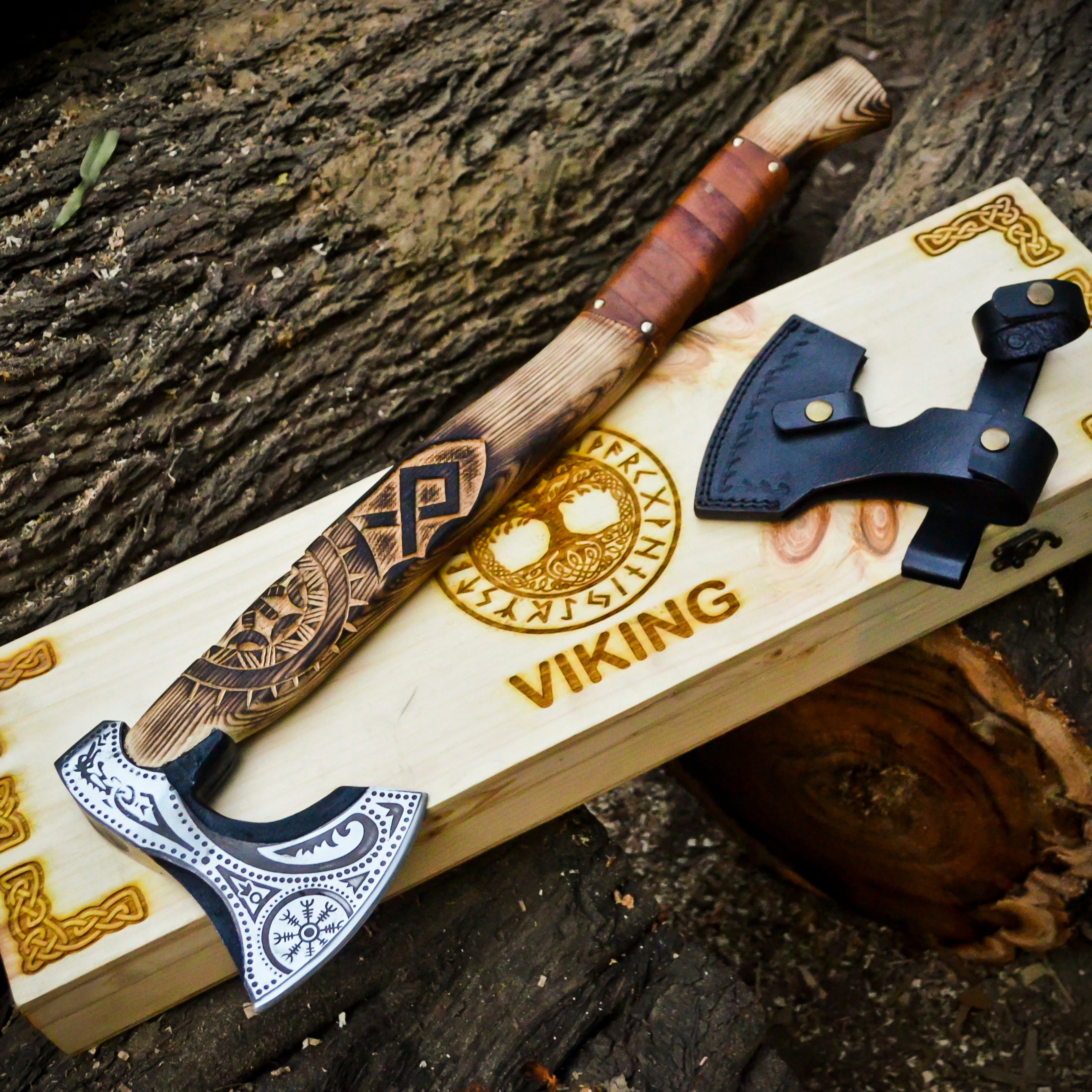 Buy Compass-Engraved Viking Axe – Authentic Norse Craftsmanship for Just $100