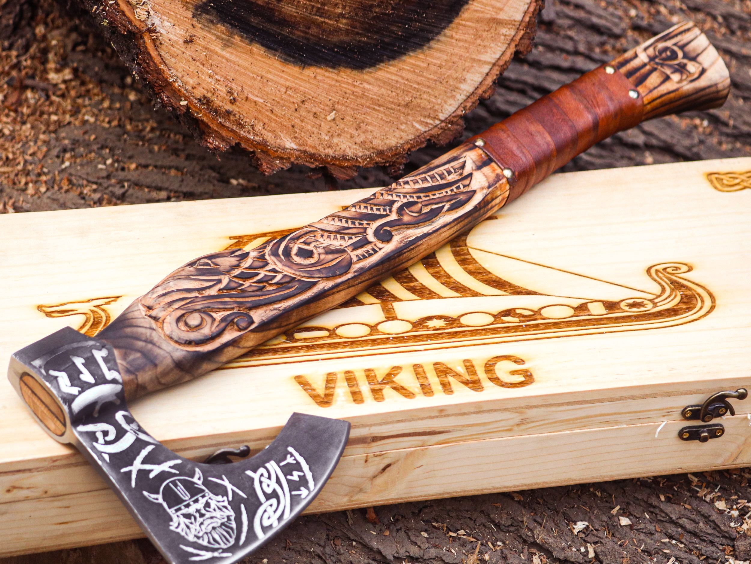 Viking Axe Custom Handmade Carbon Steel Rose Wood Handle-Gift For Special People