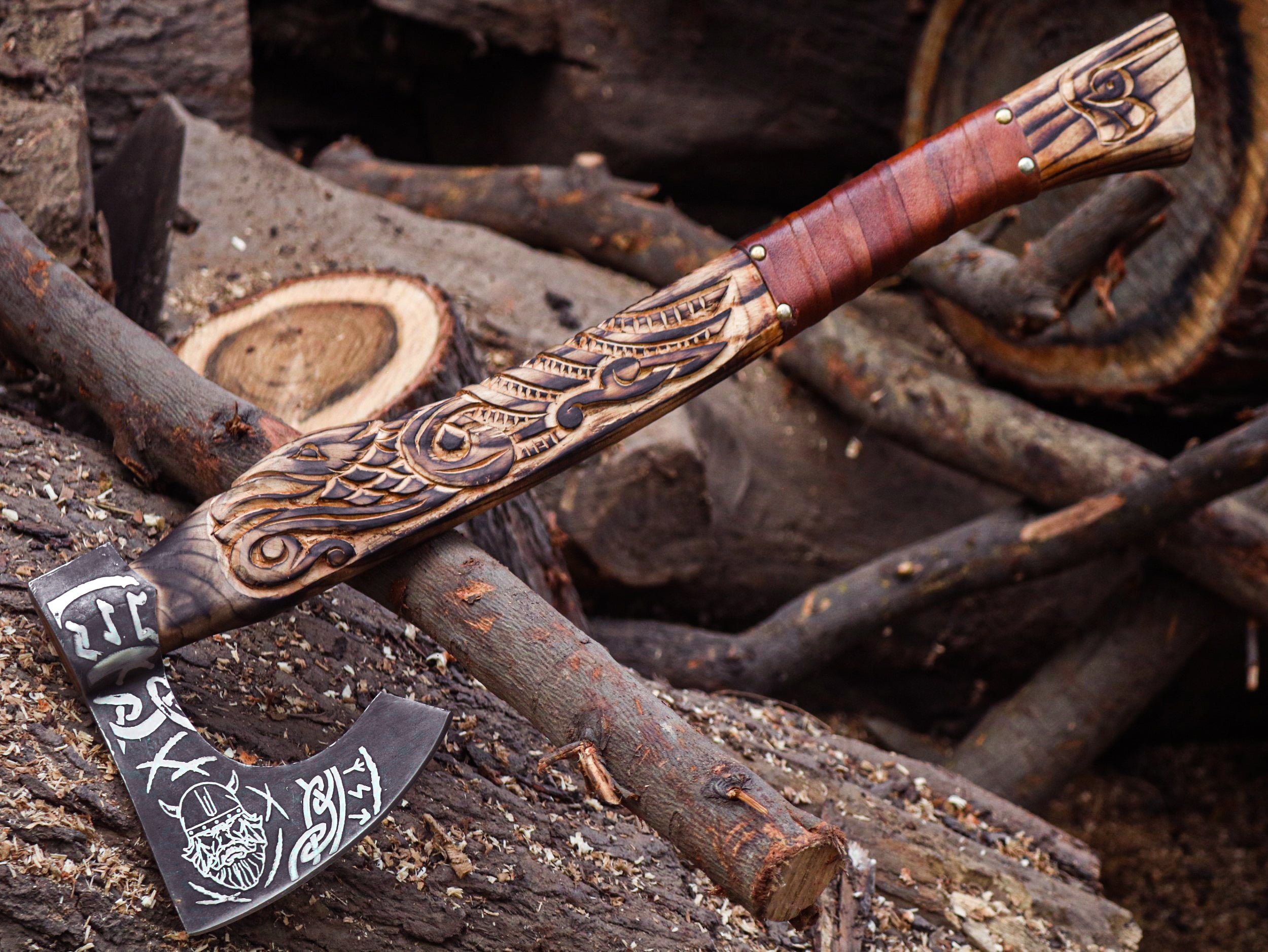 Viking Axe Custom Handmade Carbon Steel Rose Wood Handle-Gift For Special People