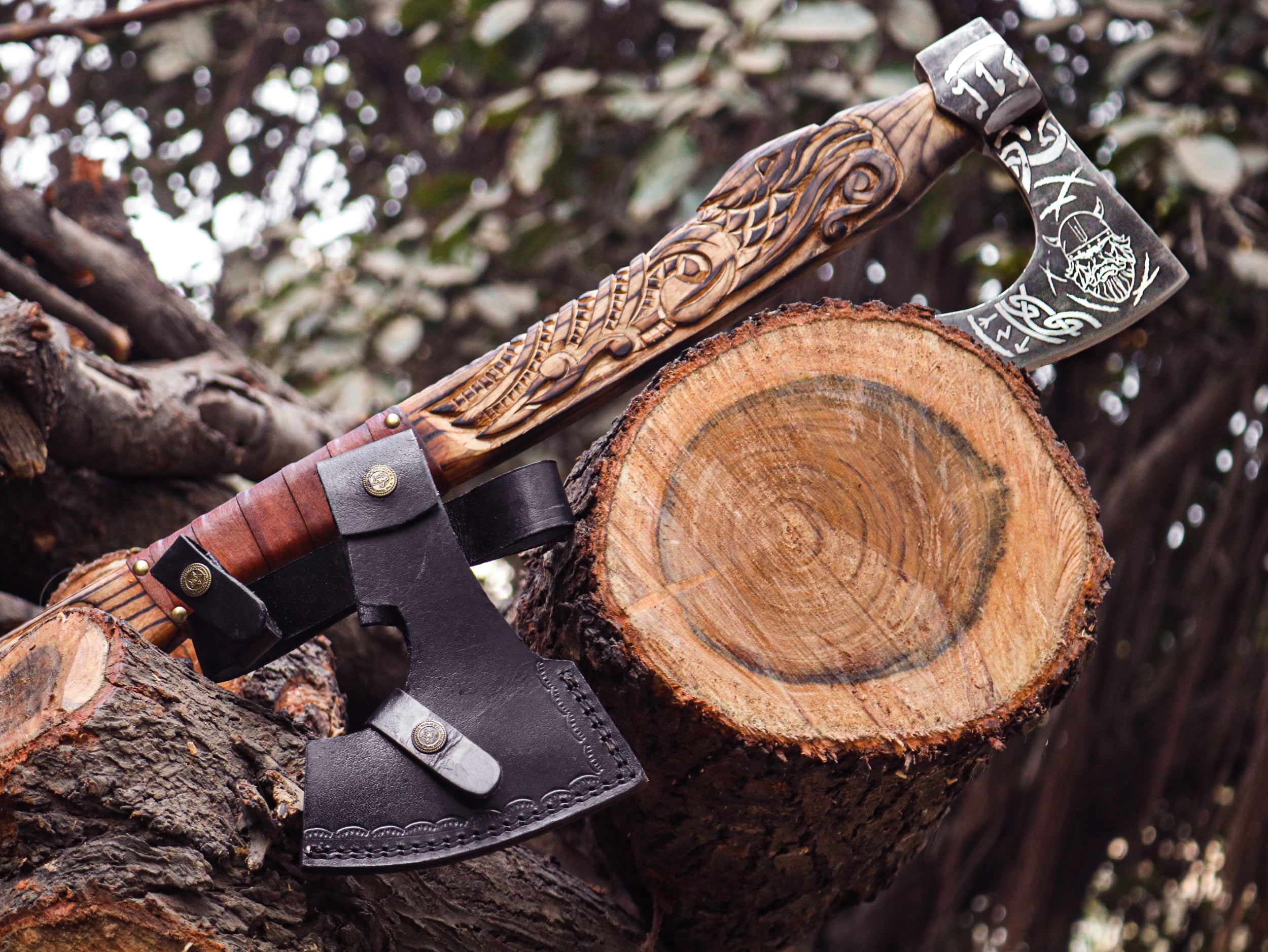 Viking Axe Custom Handmade Carbon Steel Rose Wood Handle-Gift For Special People