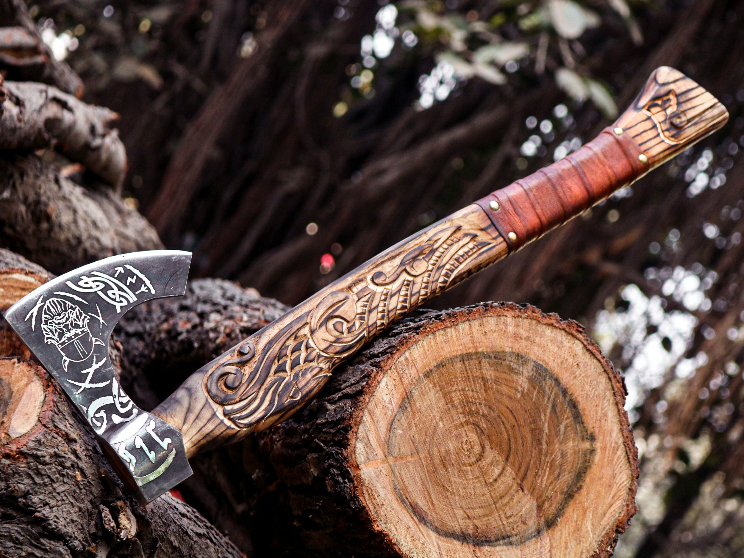 Viking Axe Custom Handmade Carbon Steel Rose Wood Handle-Gift For Special People