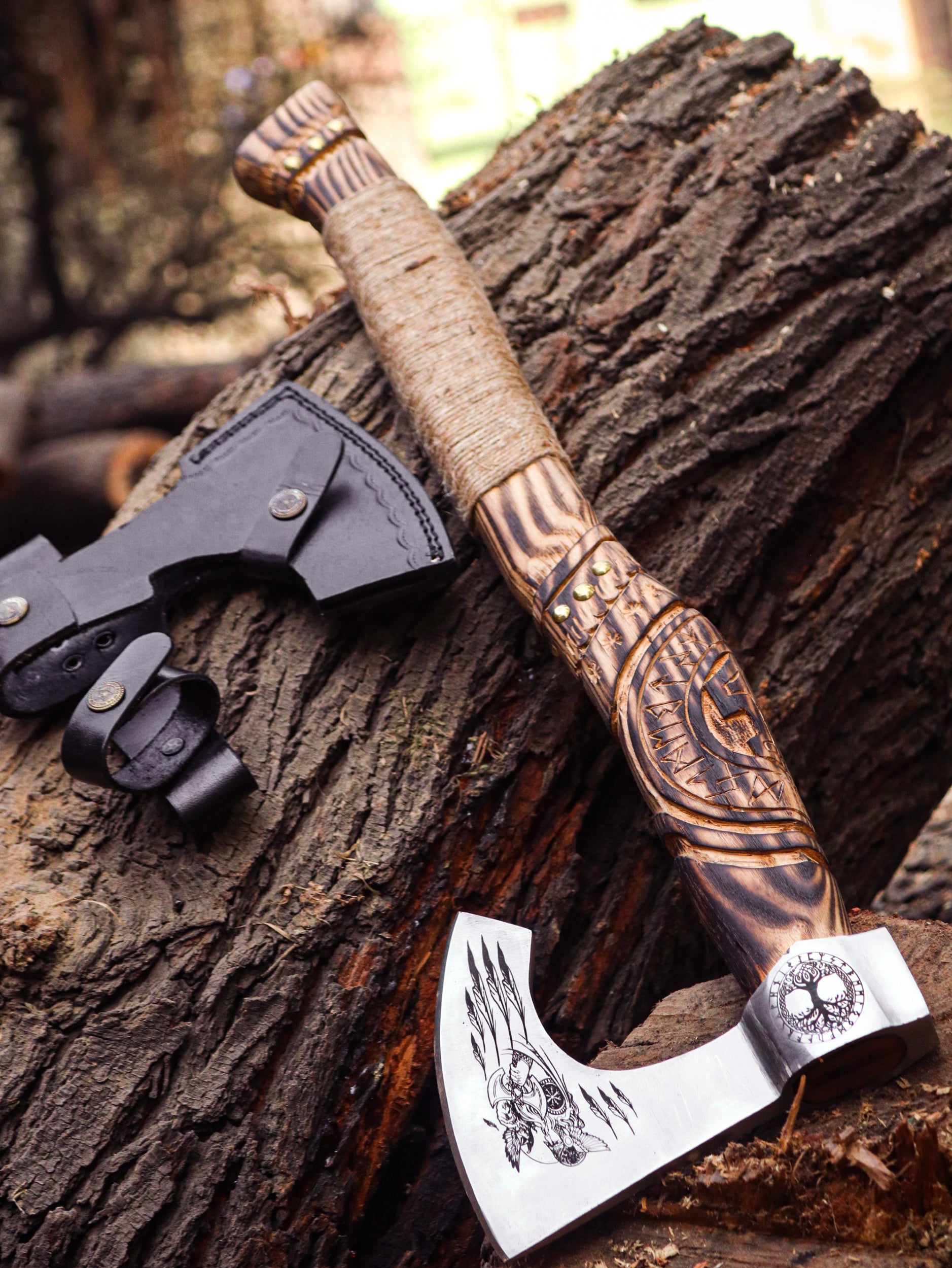 Viking Axe Custom Handmade Carbon Steel Rose Wood Handle-Gift For Special People