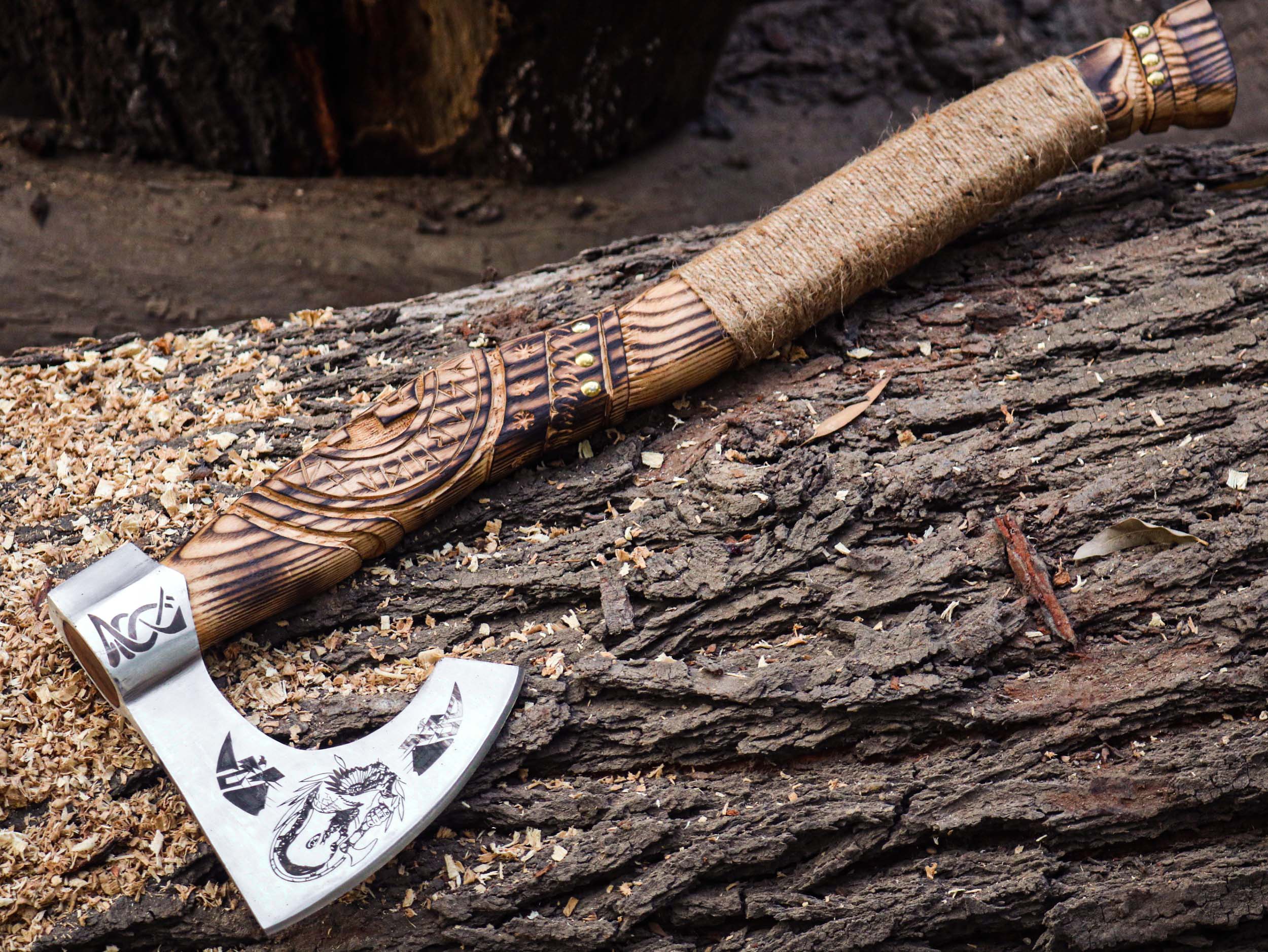 Viking Axe Custom Handmade Carbon Steel Rose Wood Handle-Gift For Special People