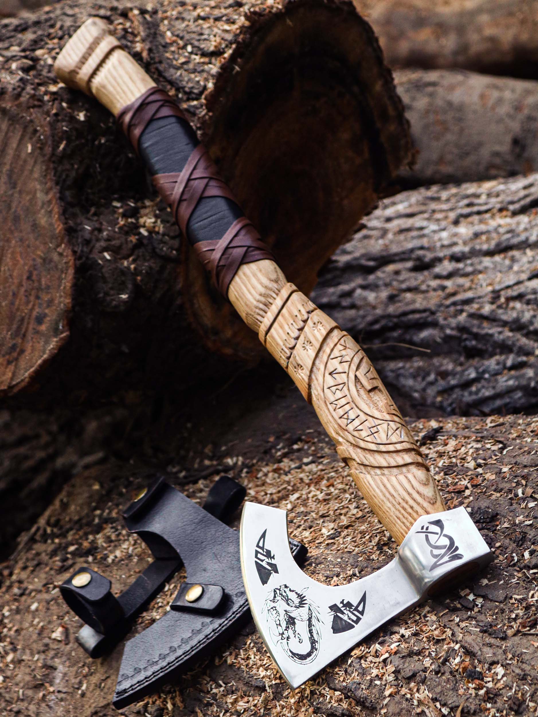 Viking Axe Custom Handmade Carbon Steel Rose Wood Handle-Gift For Special People