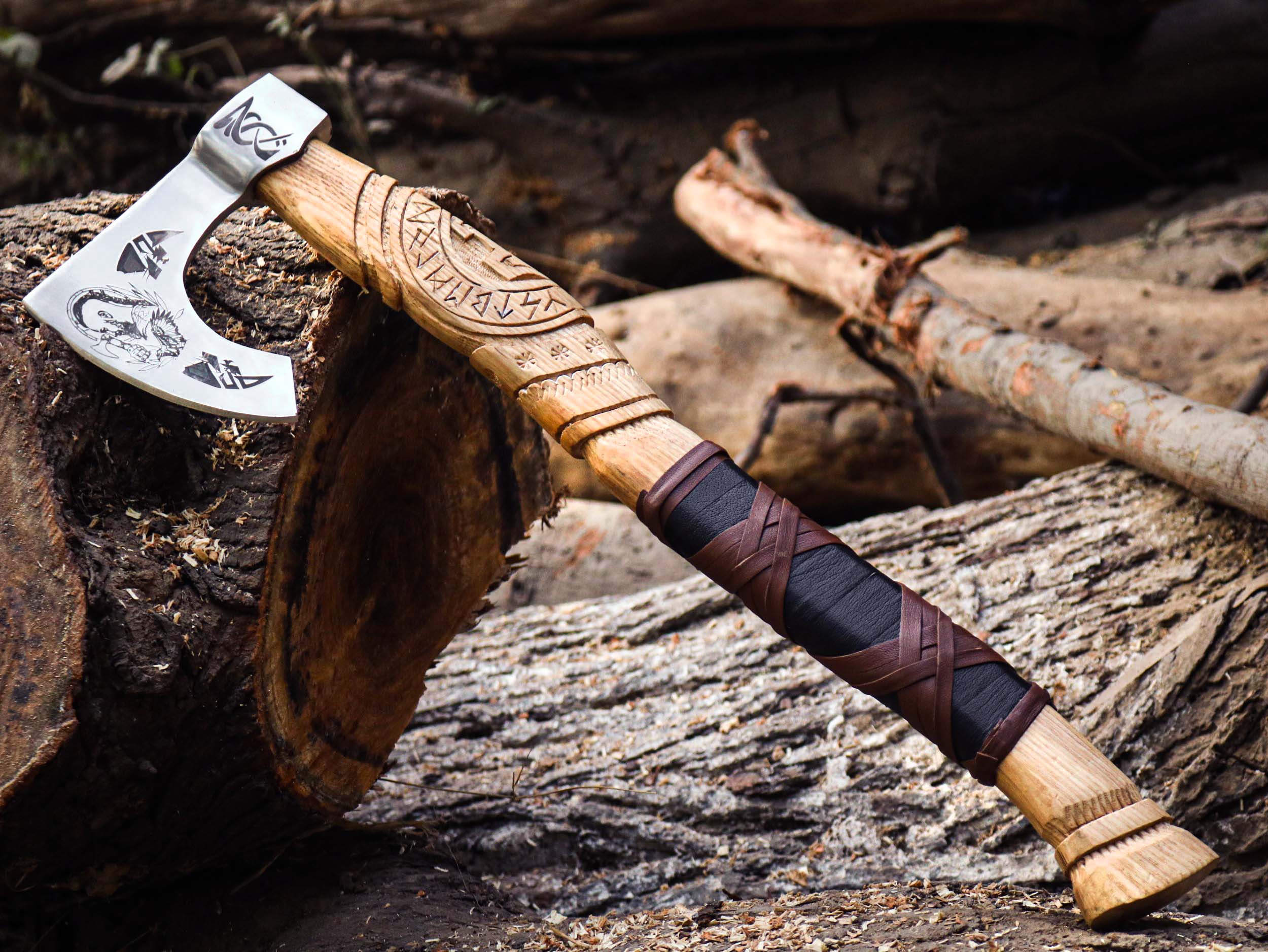 Viking Axe Custom Handmade Carbon Steel Rose Wood Handle-Gift For Special People