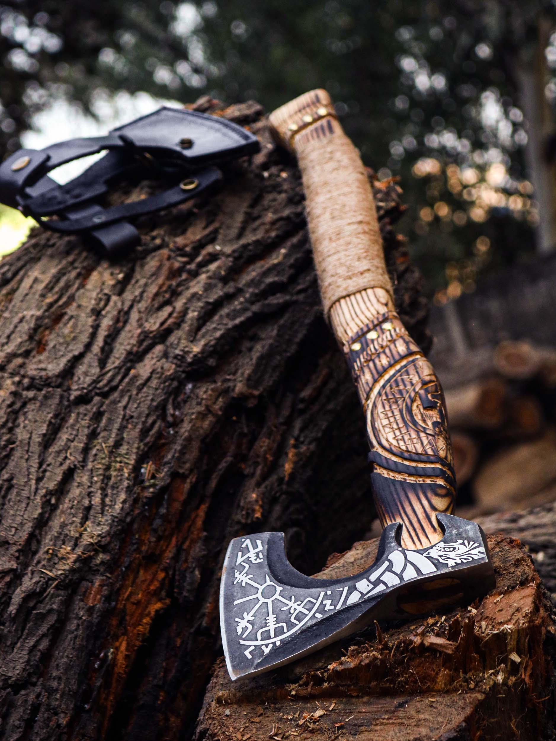 Viking Axe Custom Handmade Carbon Steel Rose Wood Handle-Gift For Special People