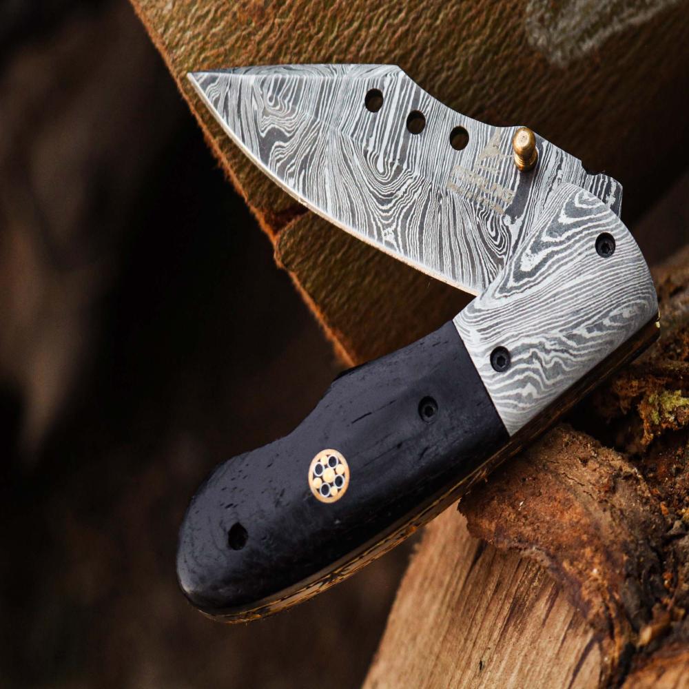 Best Handmade Damascus Folding Knife – Unique Pocket Knife for Men and Women, $89