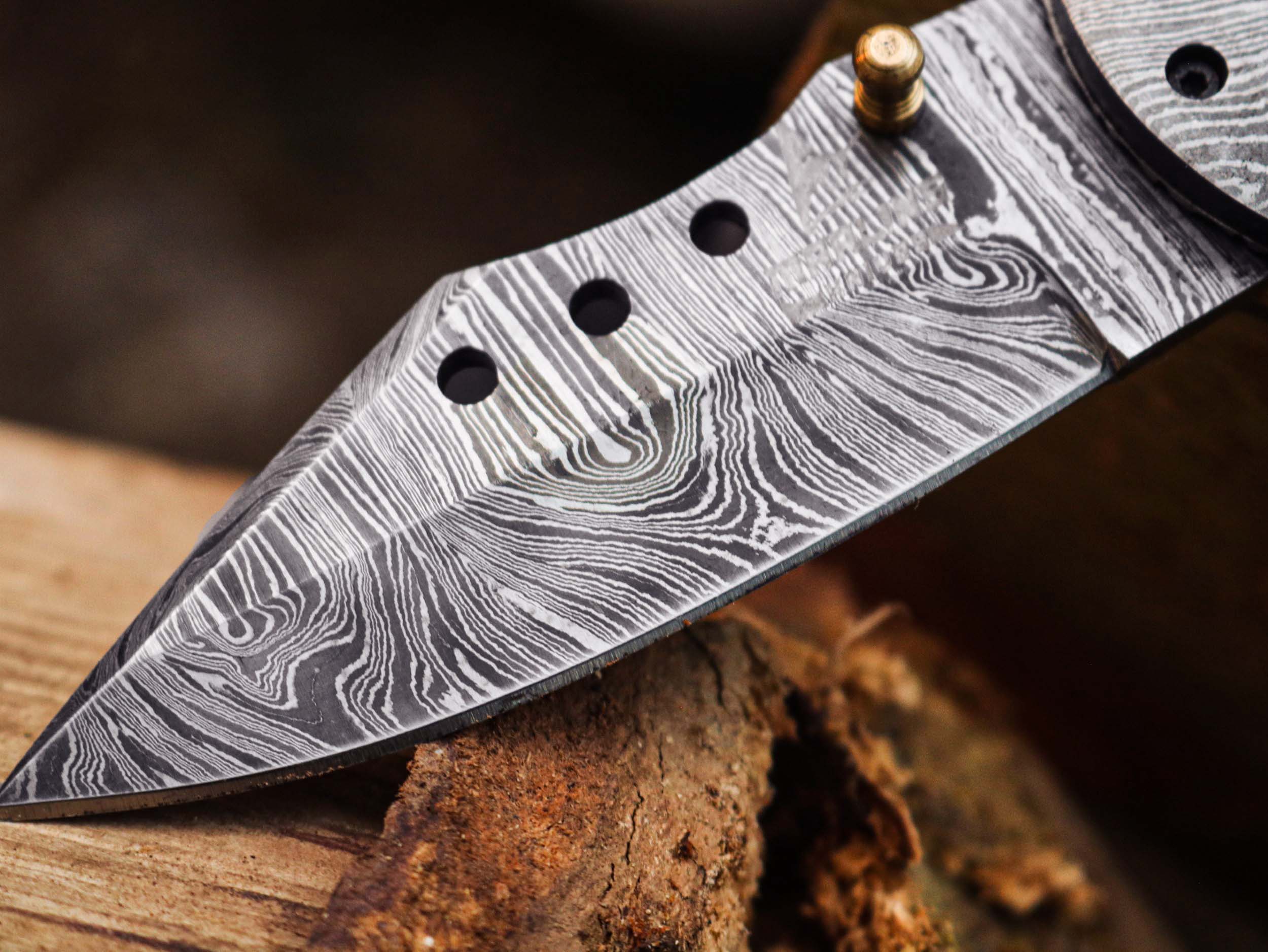 Best Handmade Damascus Folding Knife – Unique Pocket Knife for Men and Women, $89