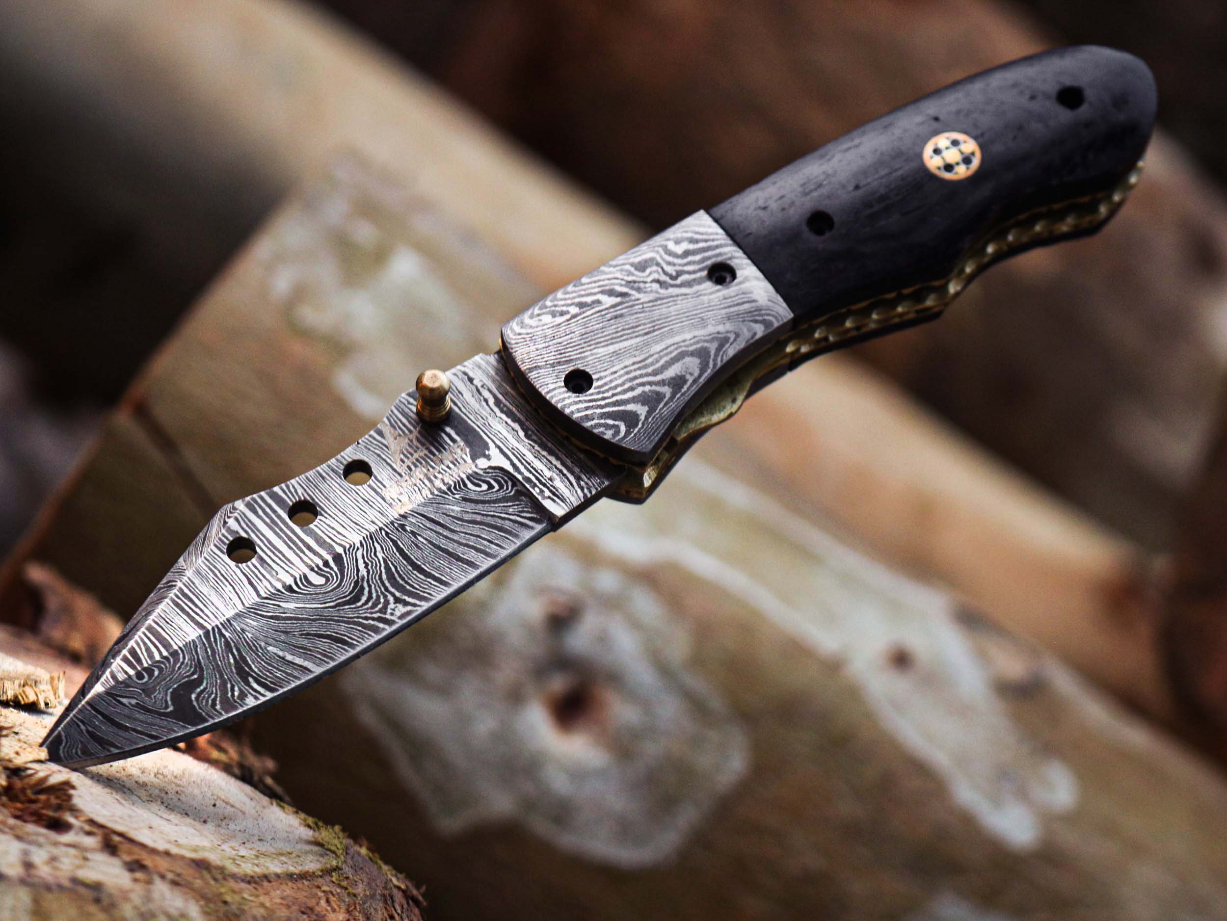 Best Handmade Damascus Folding Knife – Unique Pocket Knife for Men and Women, $89