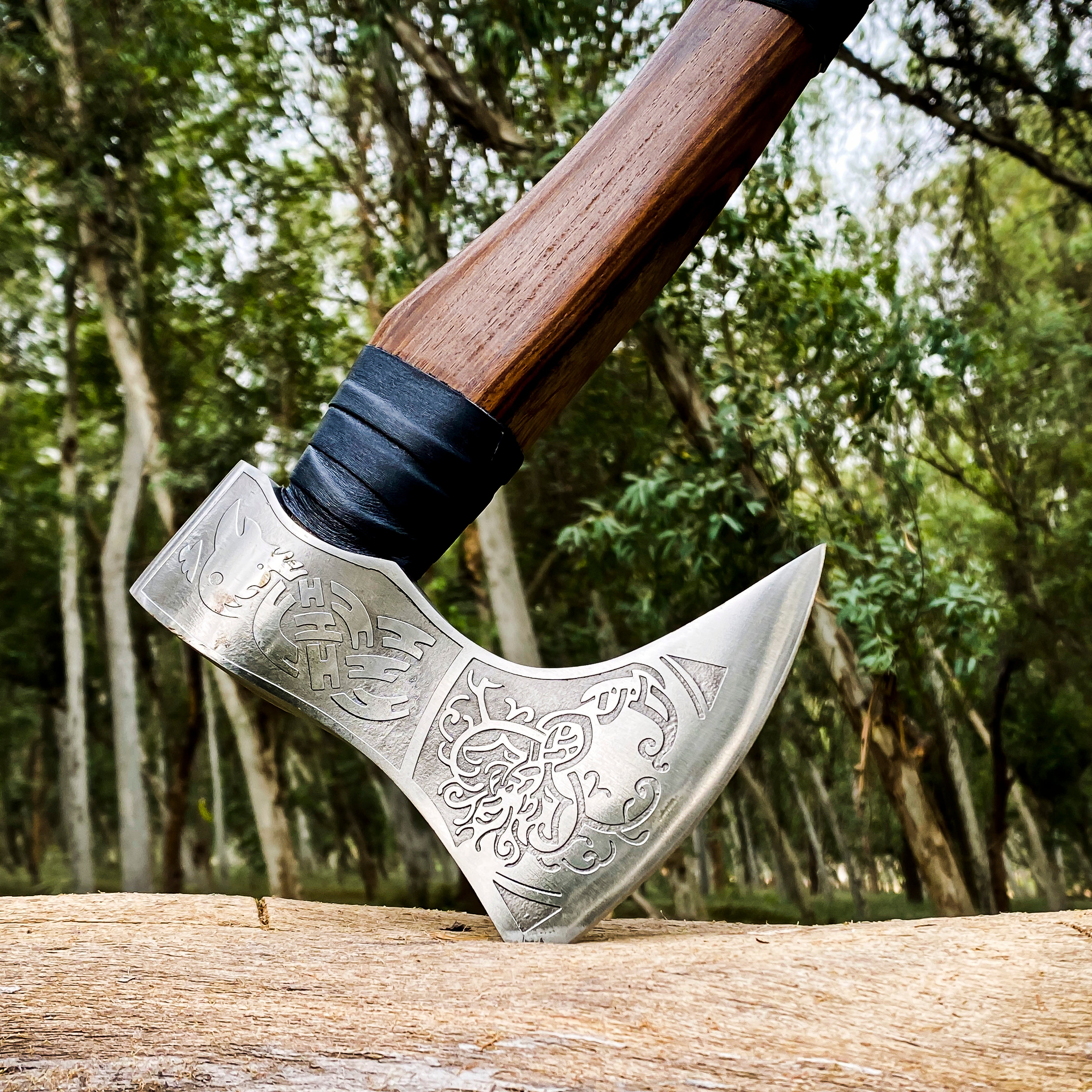 Viking Axe Custom Handmade Carbon Steel Rose Wood Handle-Gift For Special People