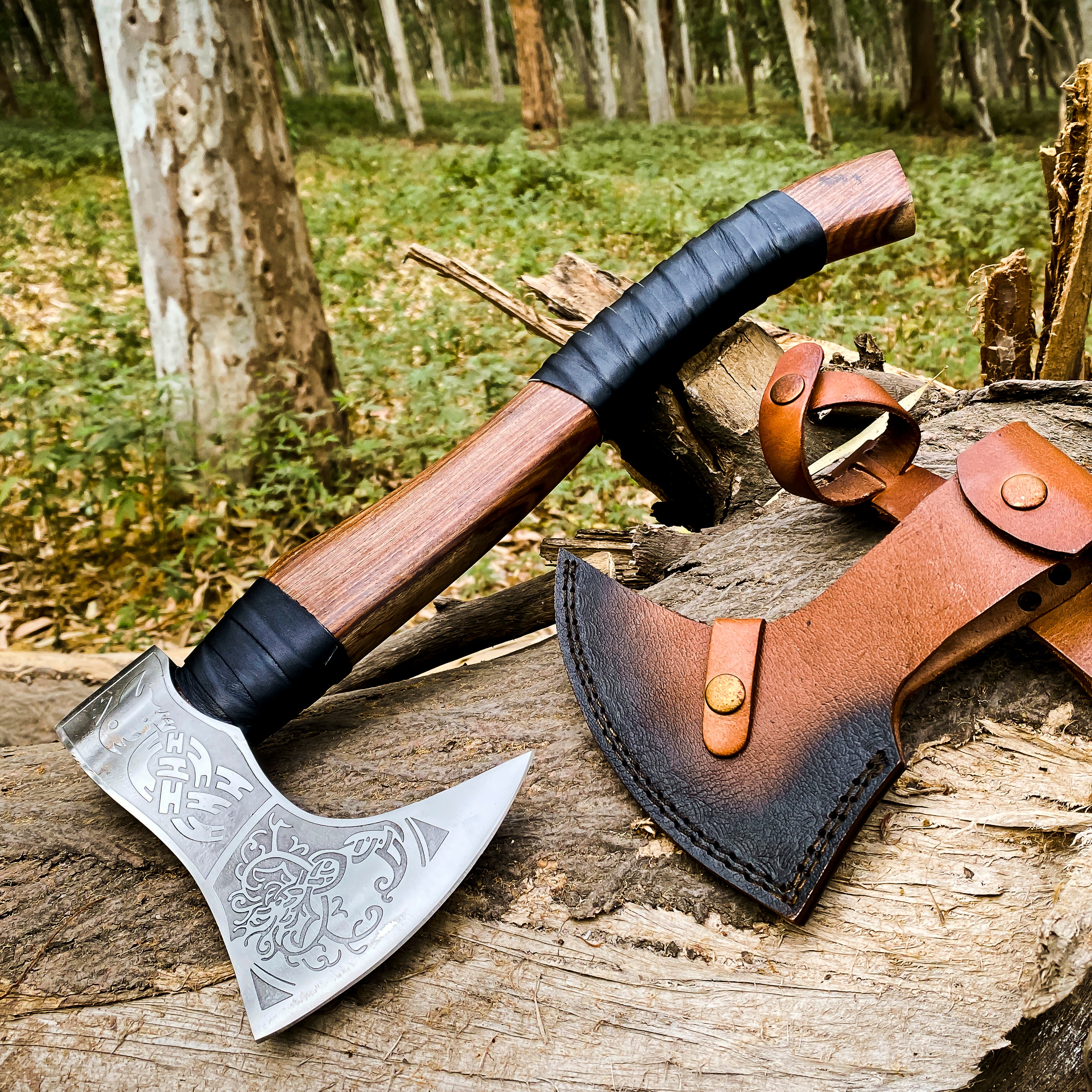 Viking Axe Custom Handmade Carbon Steel Rose Wood Handle-Gift For Special People