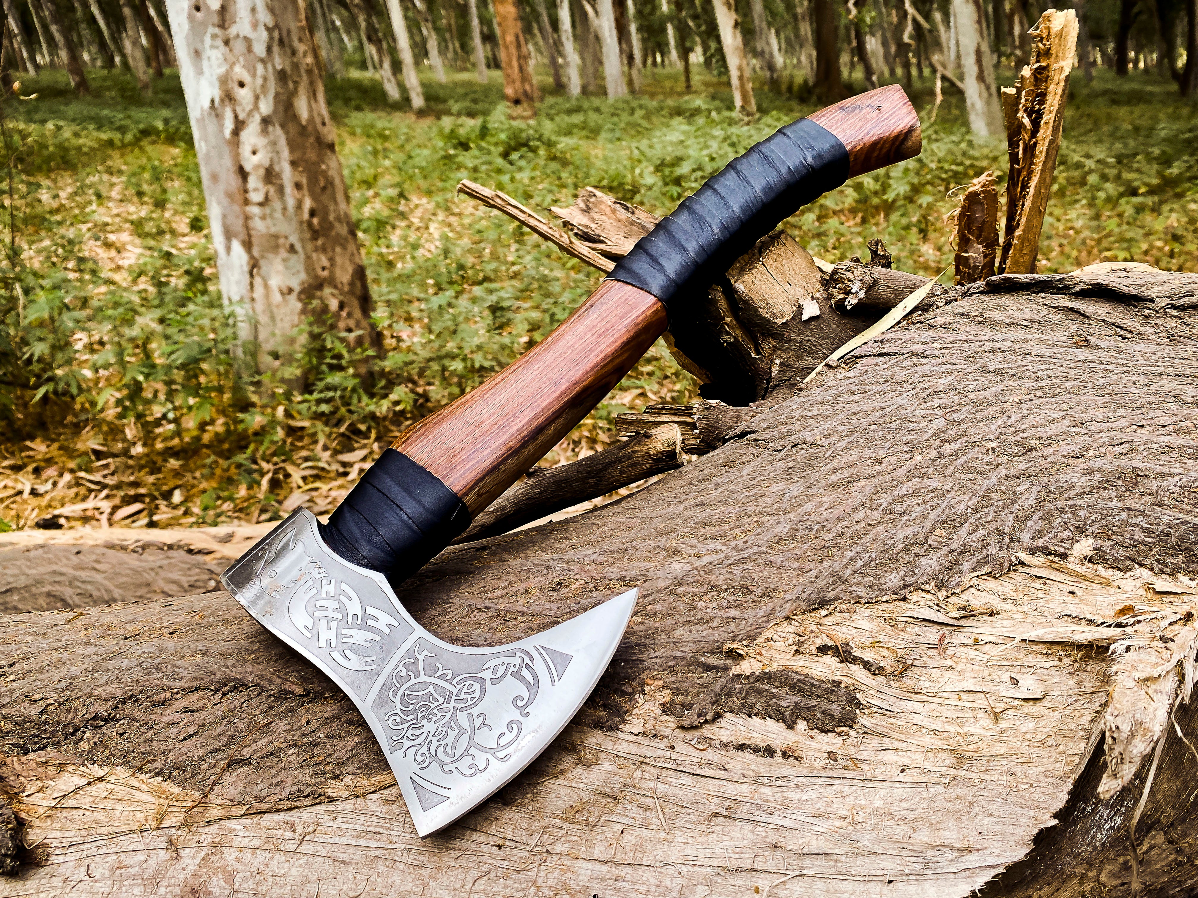 Viking Axe Custom Handmade Carbon Steel Rose Wood Handle-Gift For Special People