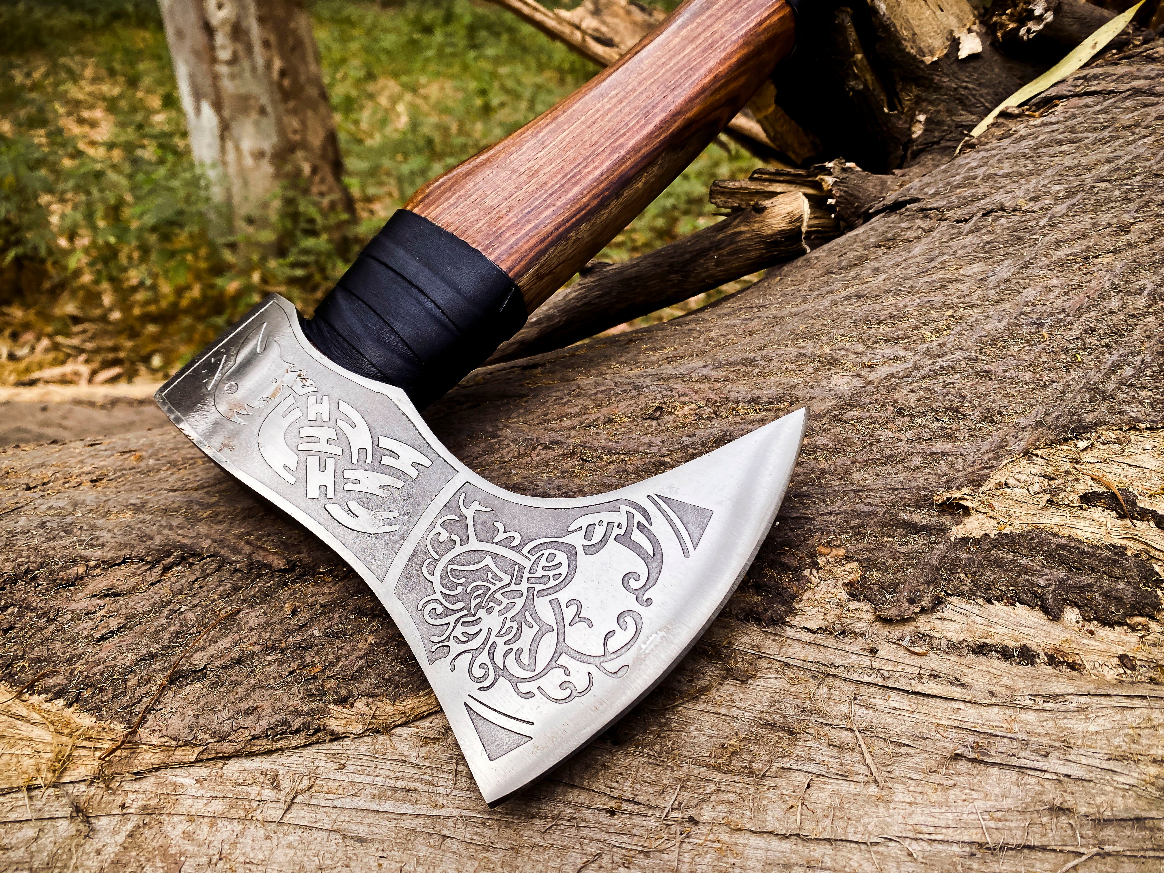 Viking Axe Custom Handmade Carbon Steel Rose Wood Handle-Gift For Special People