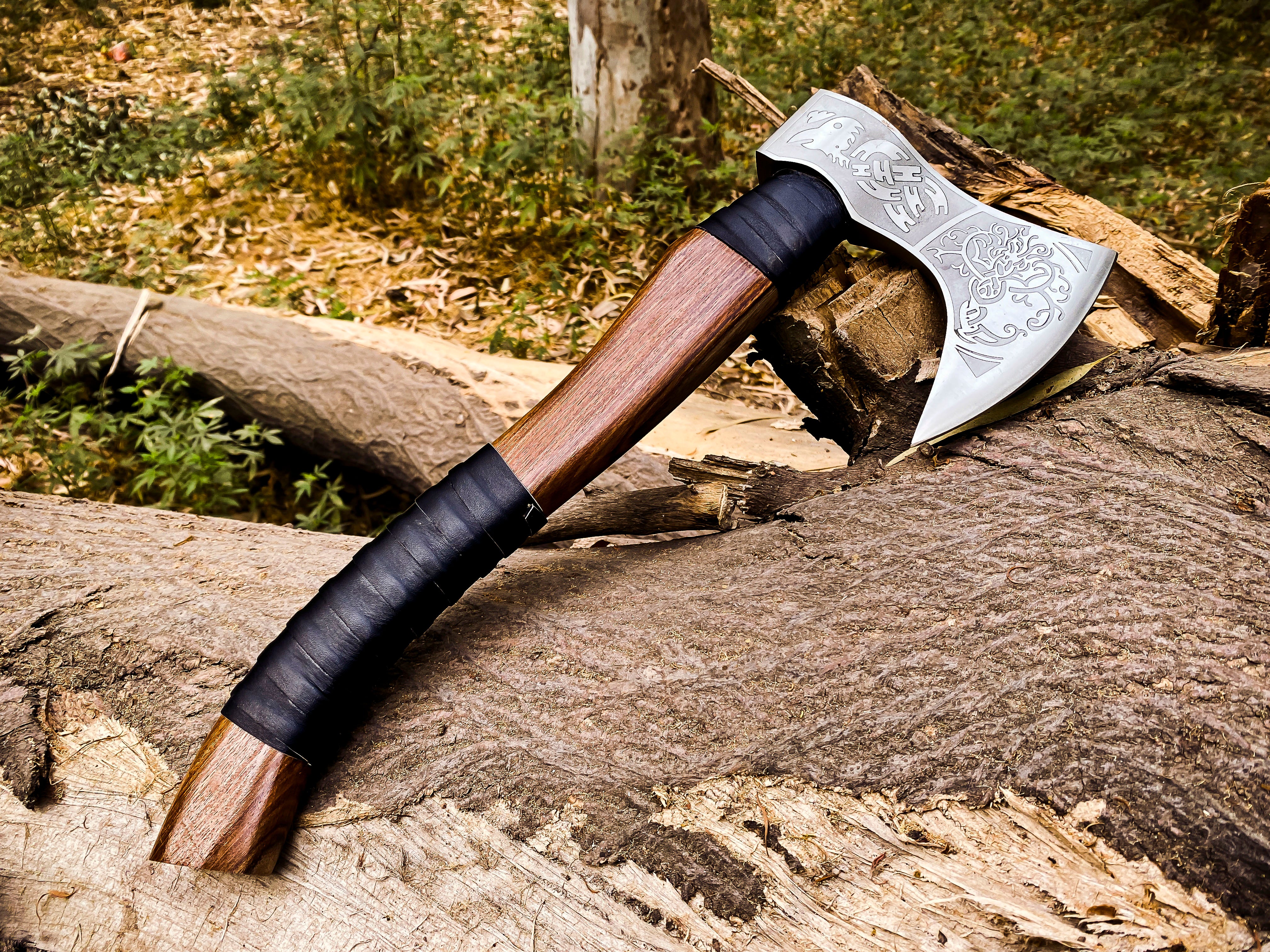 Viking Axe Custom Handmade Carbon Steel Rose Wood Handle-Gift For Special People