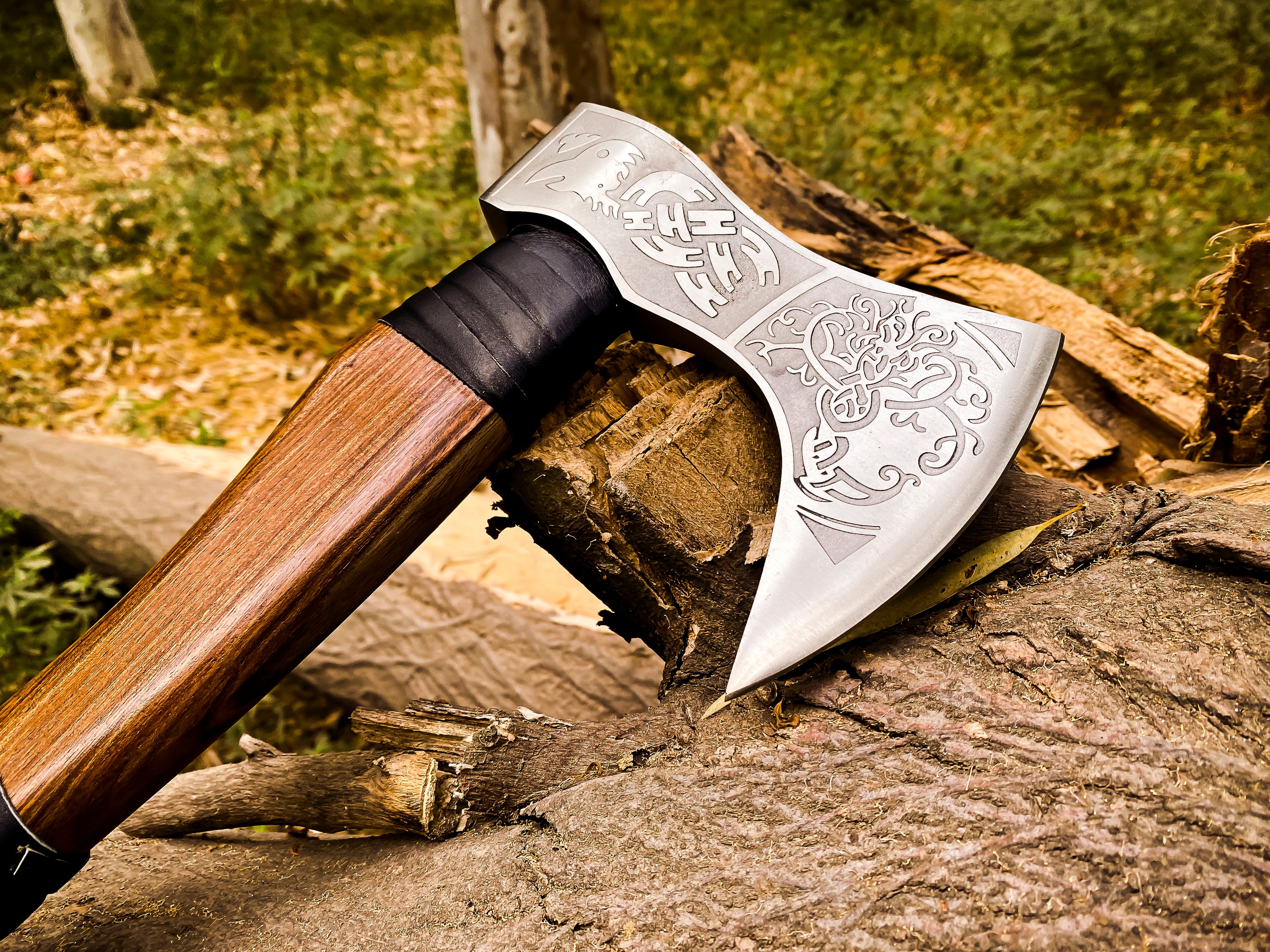 Viking Axe Custom Handmade Carbon Steel Rose Wood Handle-Gift For Special People