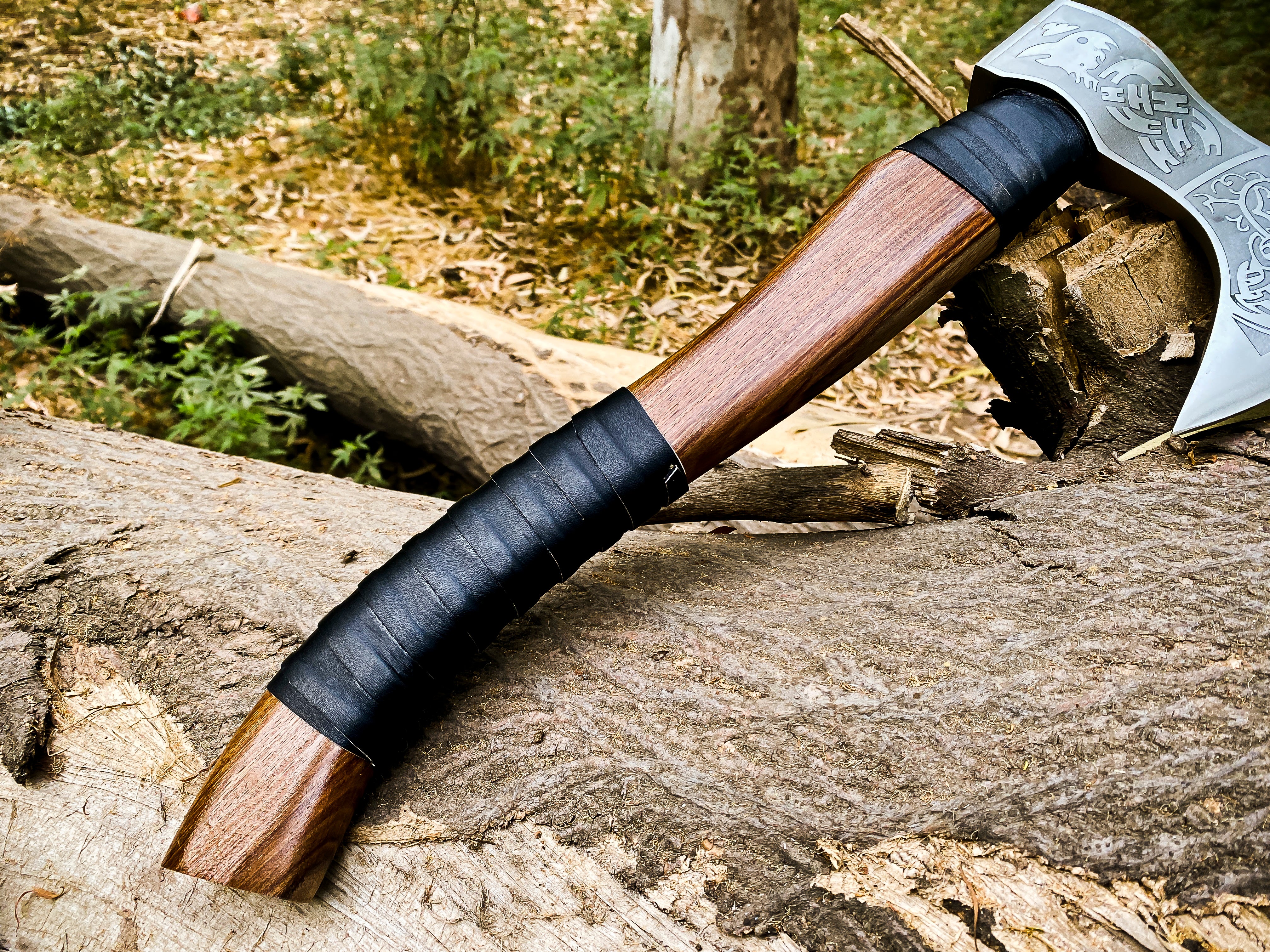 Viking Axe Custom Handmade Carbon Steel Rose Wood Handle-Gift For Special People