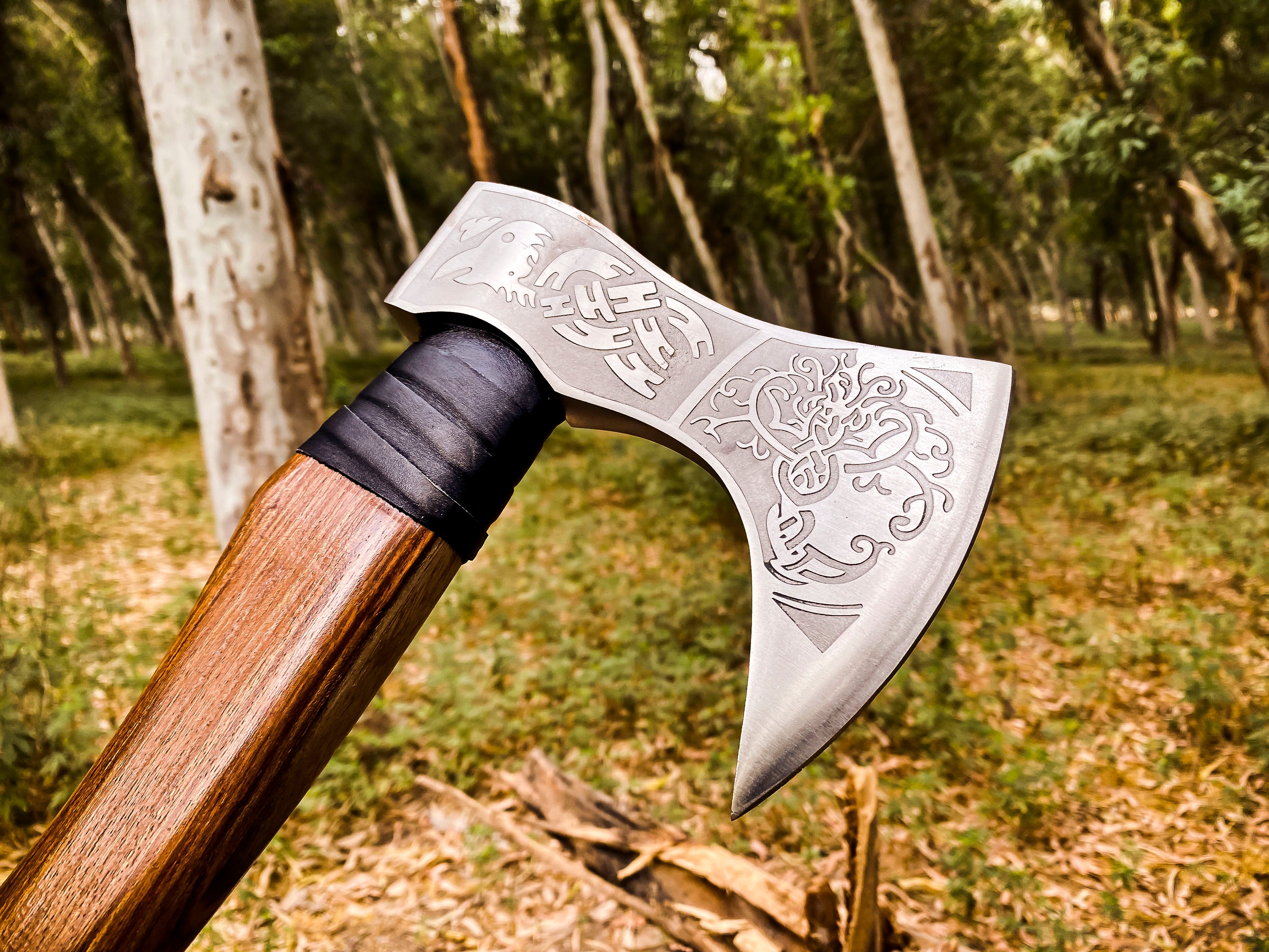 Viking Axe Custom Handmade Carbon Steel Rose Wood Handle-Gift For Special People