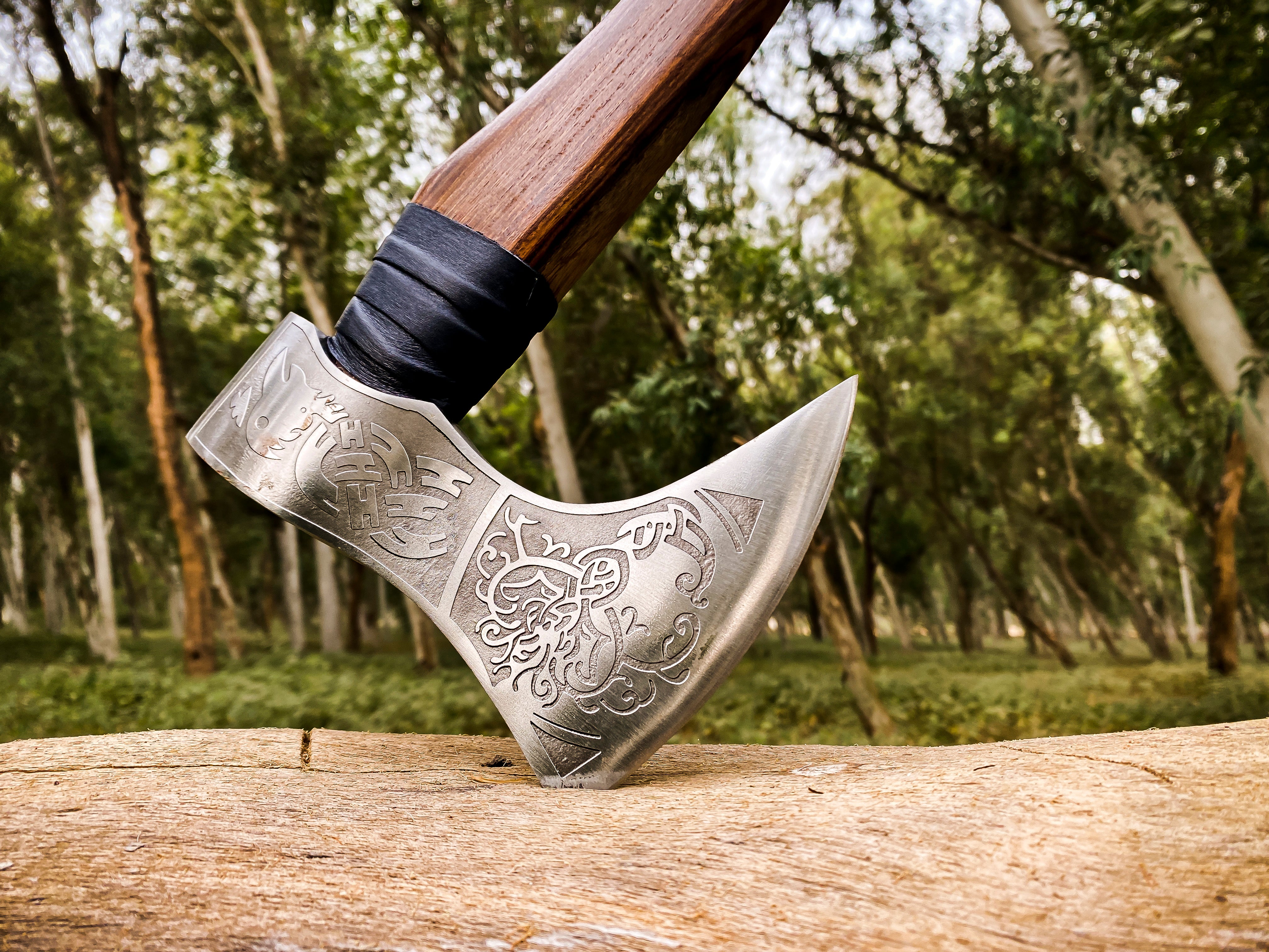 Viking Axe Custom Handmade Carbon Steel Rose Wood Handle-Gift For Special People