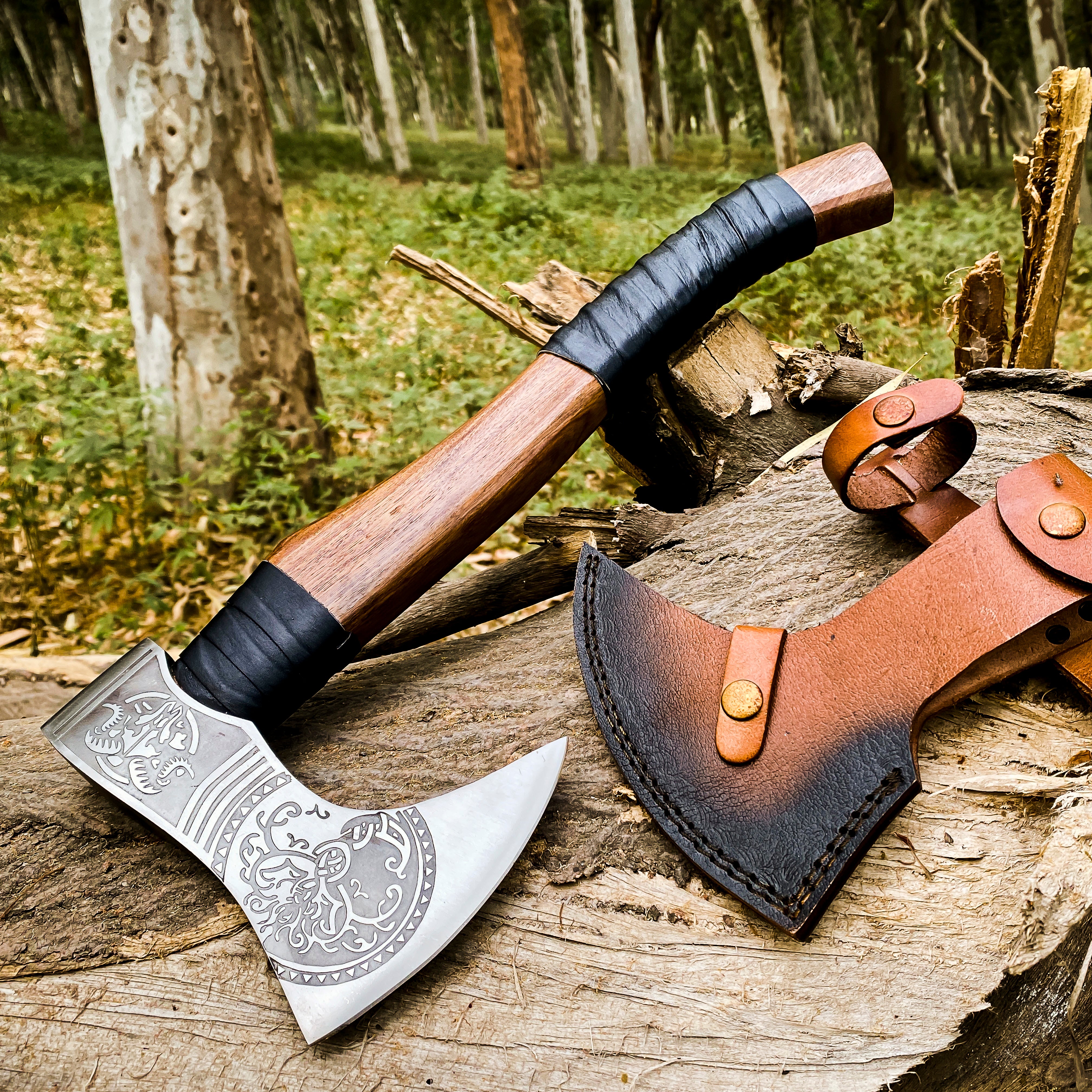 Viking Axe Custom Handmade Carbon Steel Rose Wood Handle-Gift For Special People