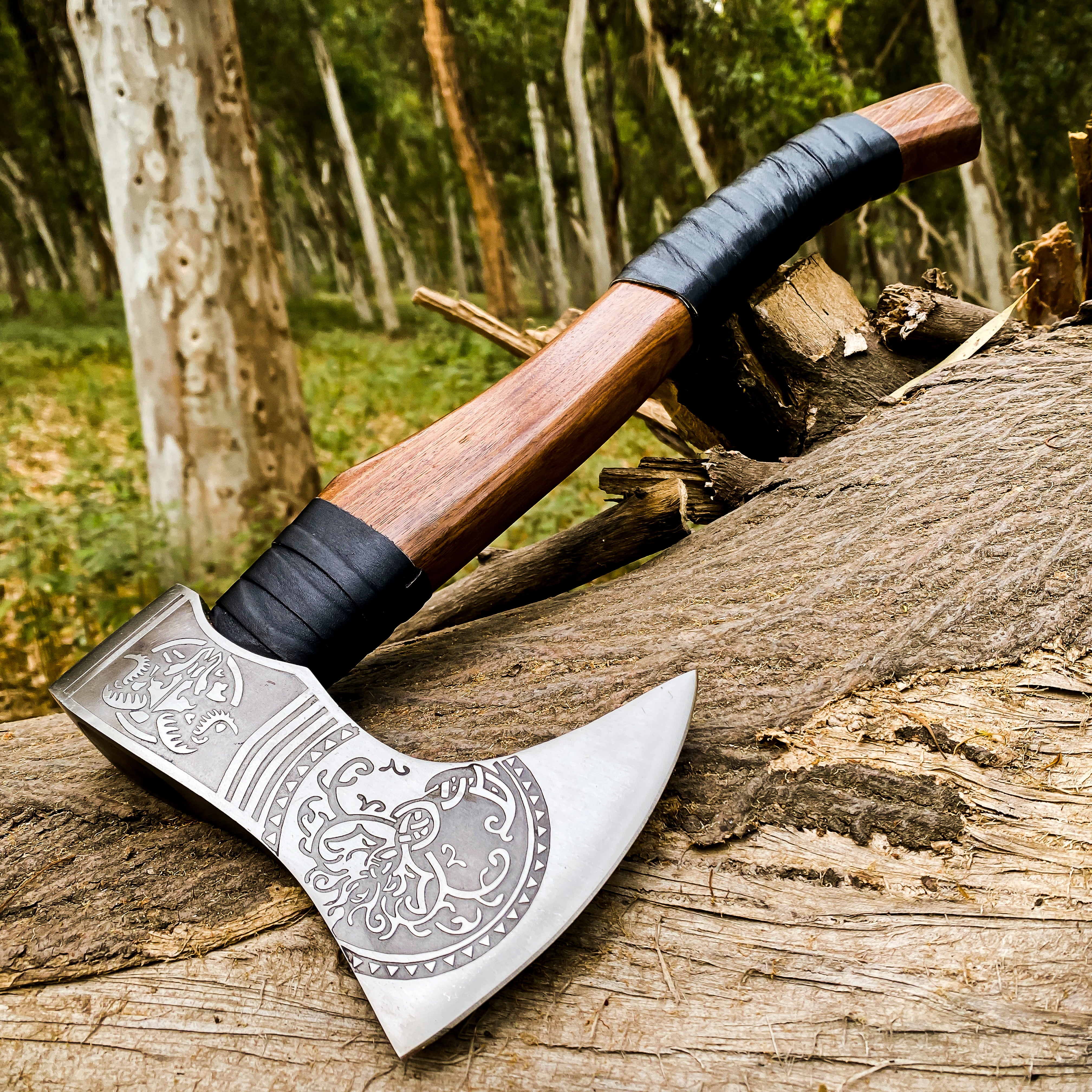 Viking Axe Custom Handmade Carbon Steel Rose Wood Handle-Gift For Special People