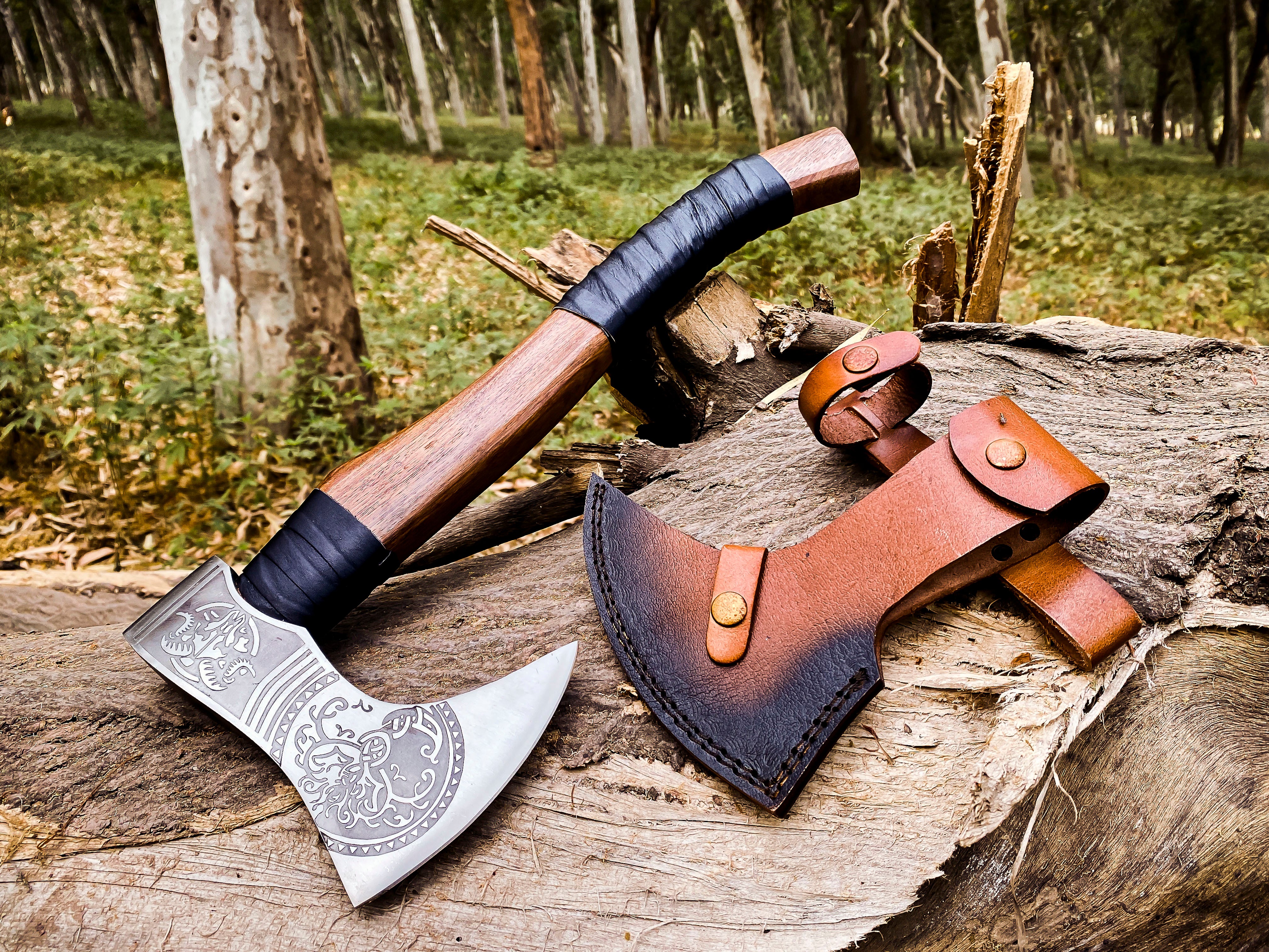 Viking Axe Custom Handmade Carbon Steel Rose Wood Handle-Gift For Special People