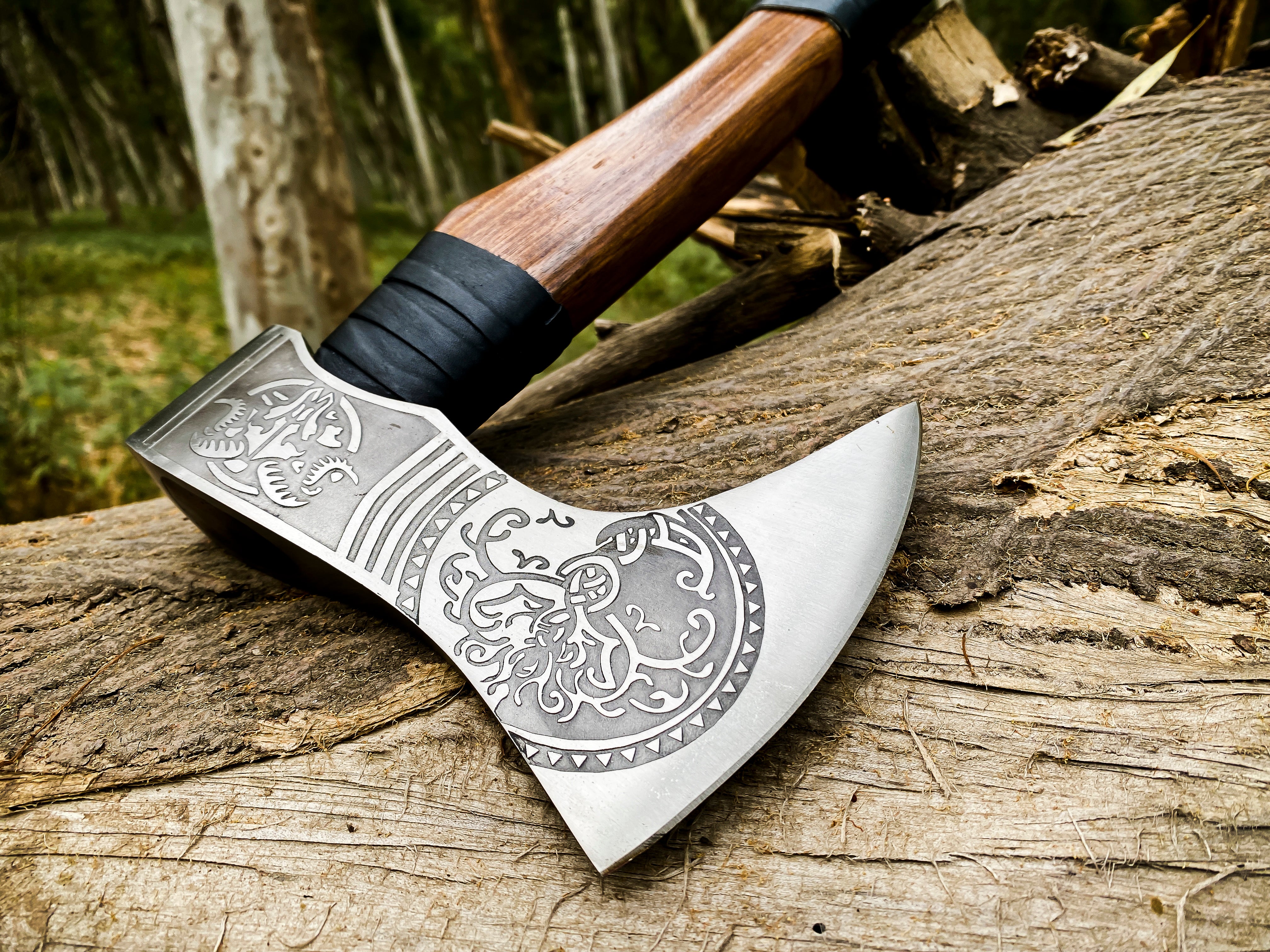 Viking Axe Custom Handmade Carbon Steel Rose Wood Handle-Gift For Special People